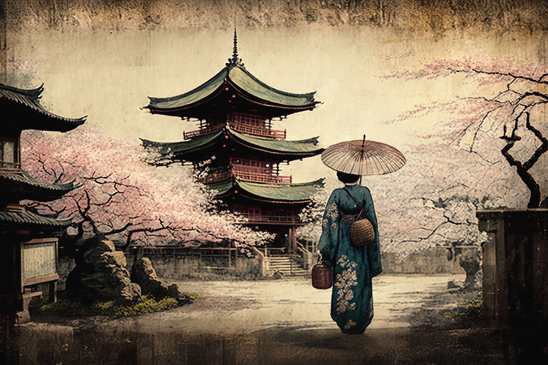 Leinwand Pagoda Vintage 90 x 60 cm