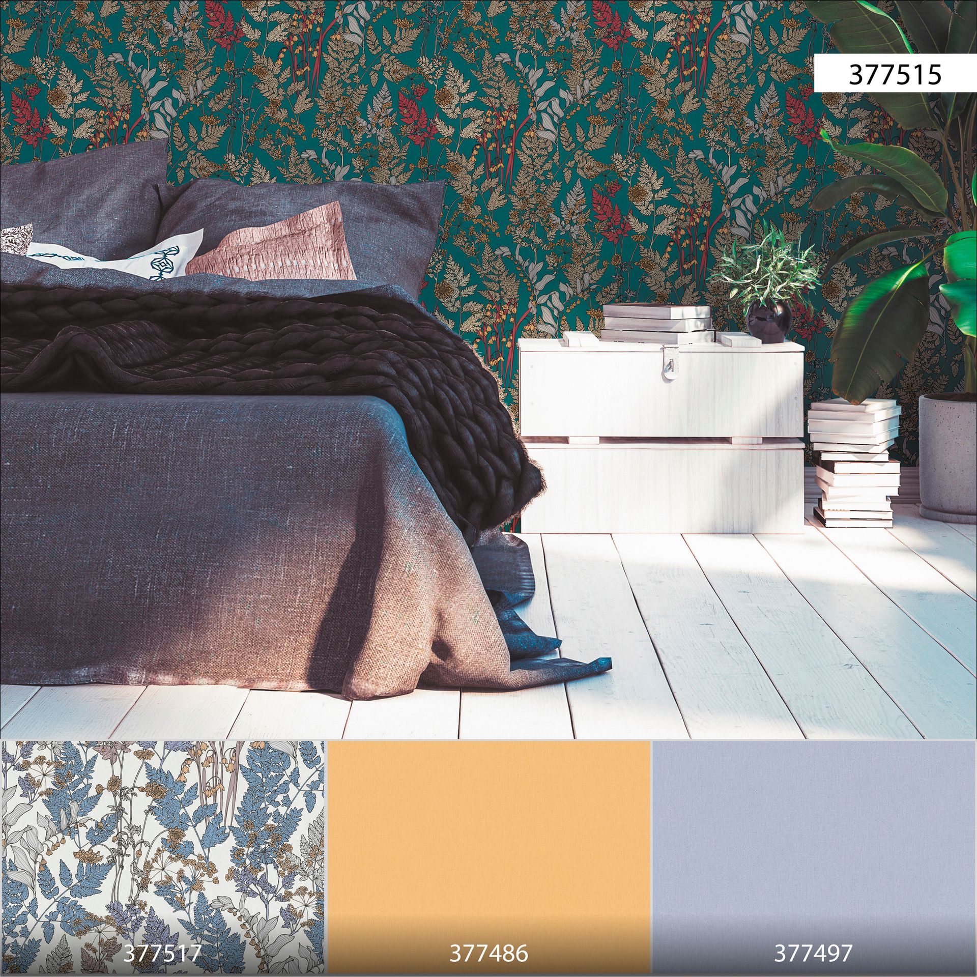 Architects Paper Floral Impression, Florale Tapete, blau, beige 377515