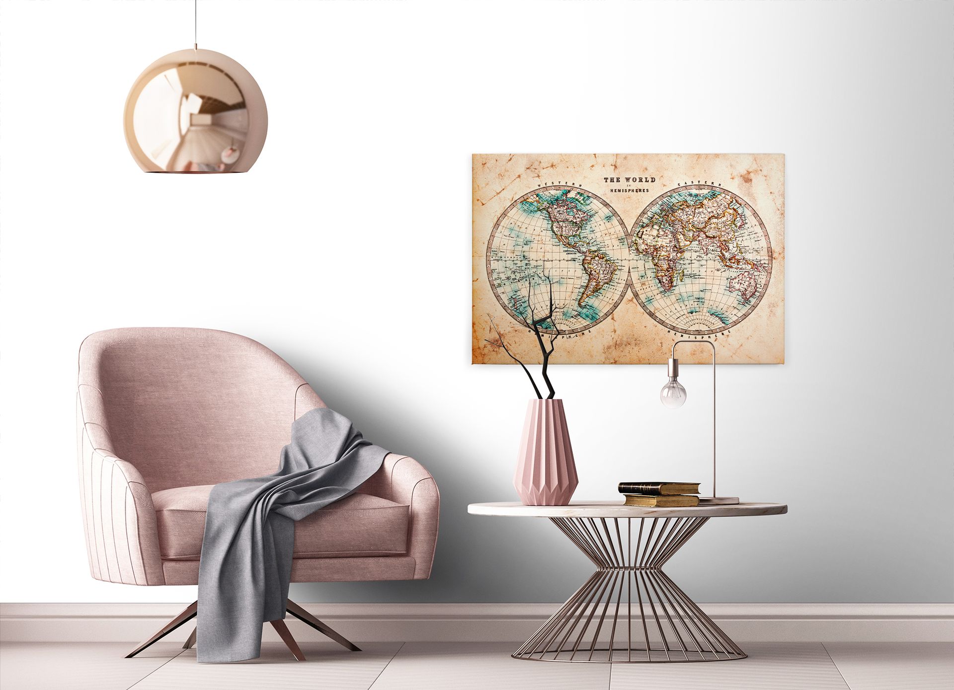 Leinwandbild Weltkarte, beige, 90x60 cm DD120339