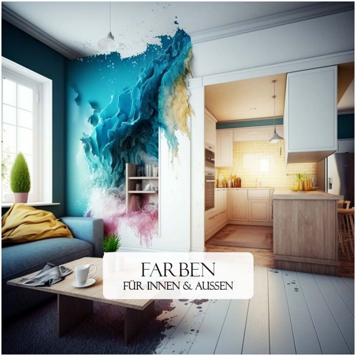 Wohntrends - Farben Button, Wohnzimmer dessen Wandfarben wie 3D Wellen an der Wand zum Leben erwachen