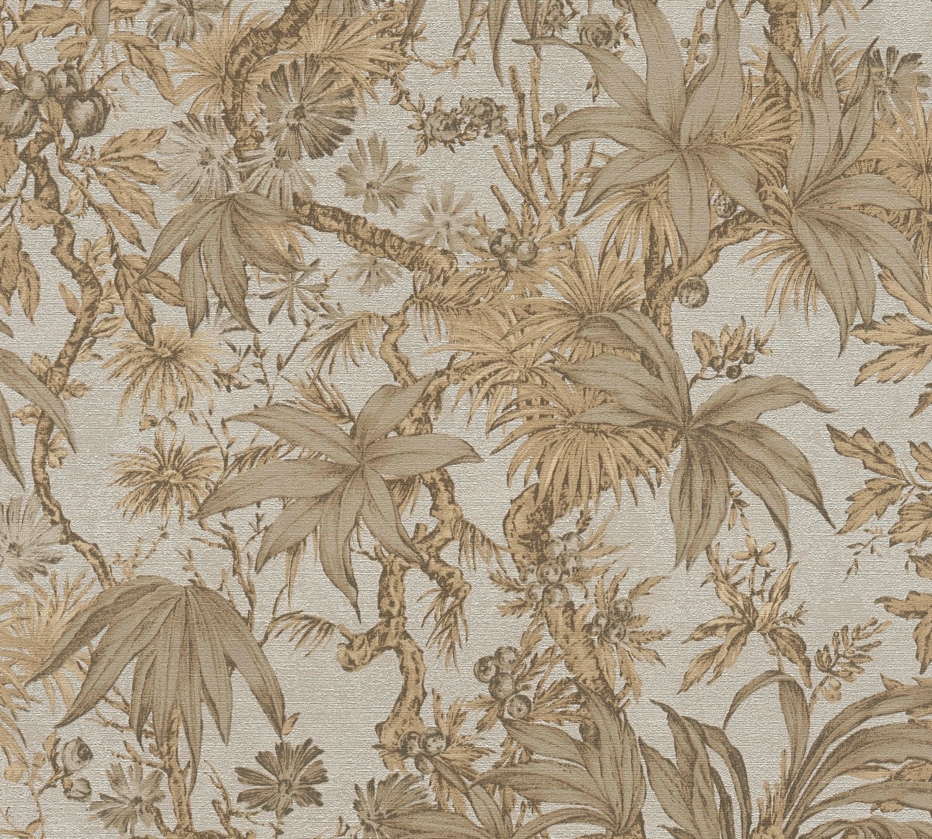 Vliestapete Floral - Dschungel, beige, grau, A.S. Création 790474