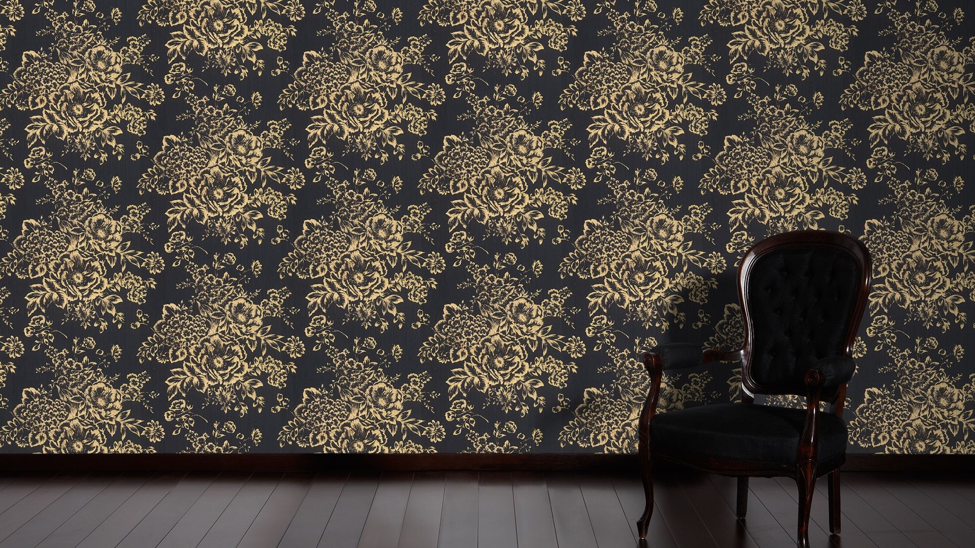 Architects Paper Metallic Silk, Florale Tapete, gold, schwarz 306577