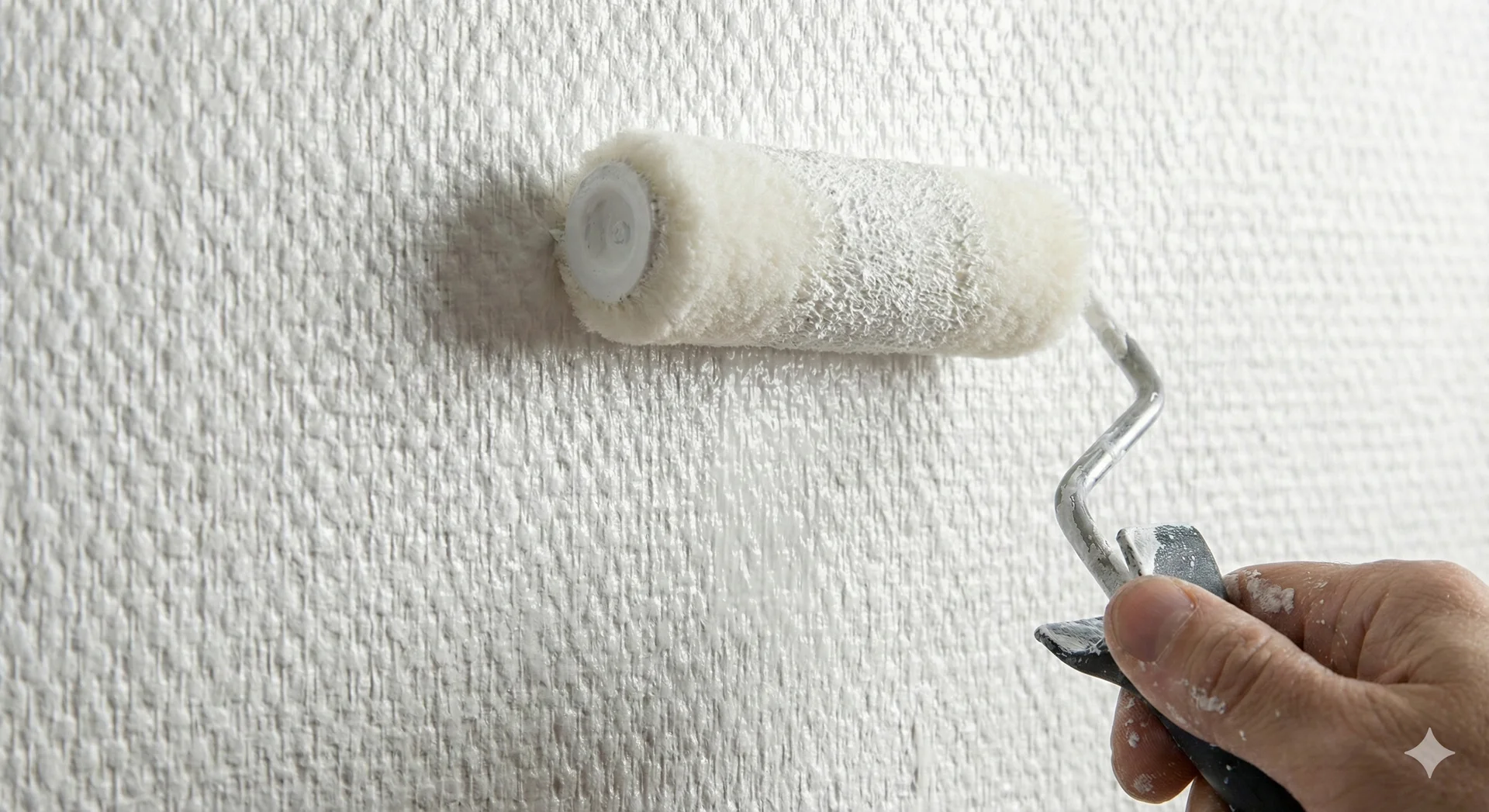 Veredelung: Die Gewebestruktur bleibt auch nach dem Anstrich sichtbar Überstreichen von strukturierter Glasfasertapete mit Latexfarbe