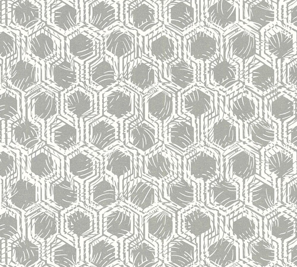 Architects Paper Alpha, Geometrische Tapete, silber, weiß 333271