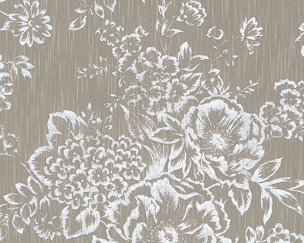 Architects Paper Metallic Silk, Florale Tapete, silber, braun 306574