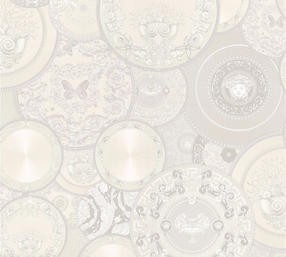 Versace wallpaper Versace 3, Design Tapete, silber, weiß 349014