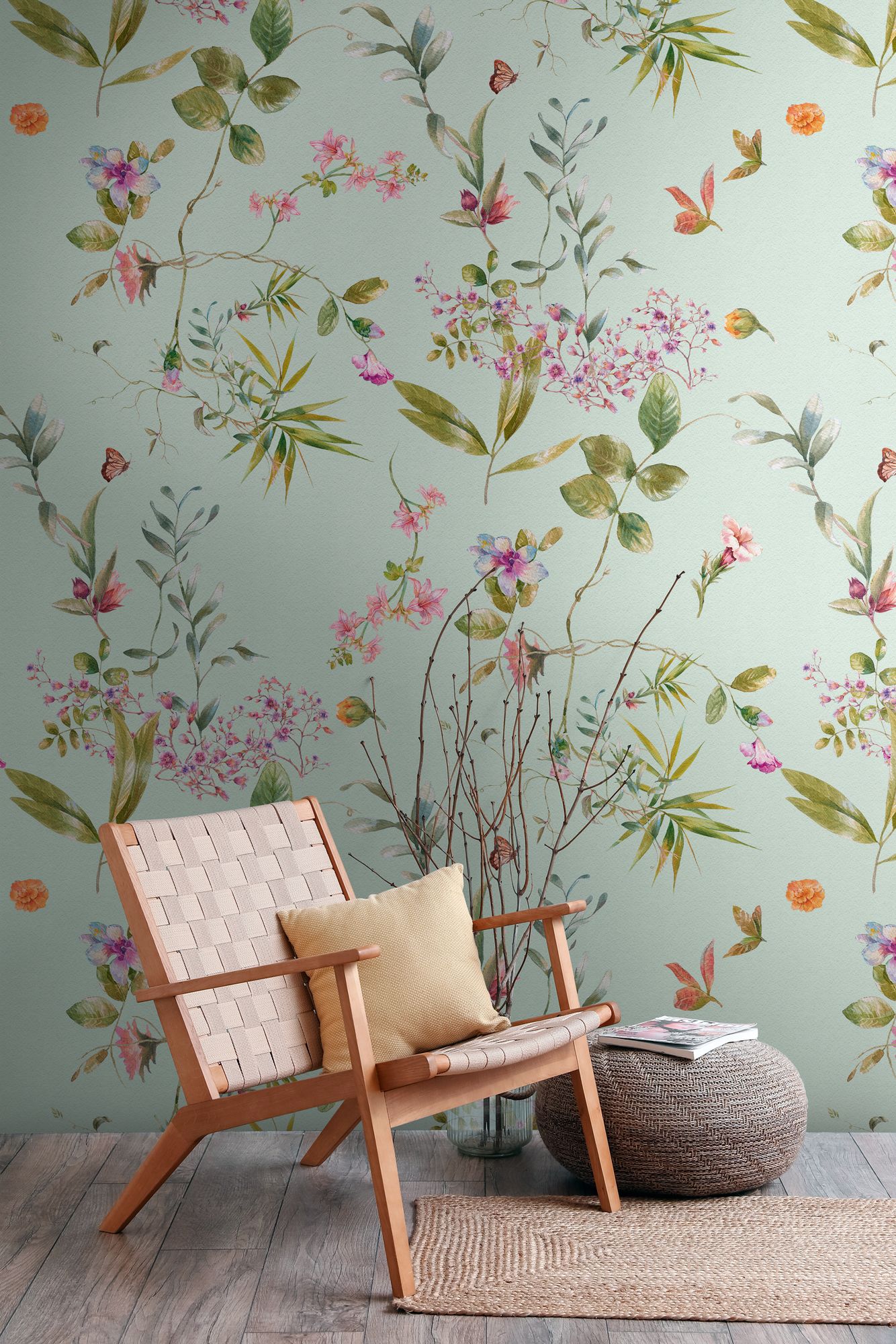 Fototapete Blumen und Blümchen in Blau ➤ 1,59x2,80 m Dekorbild
