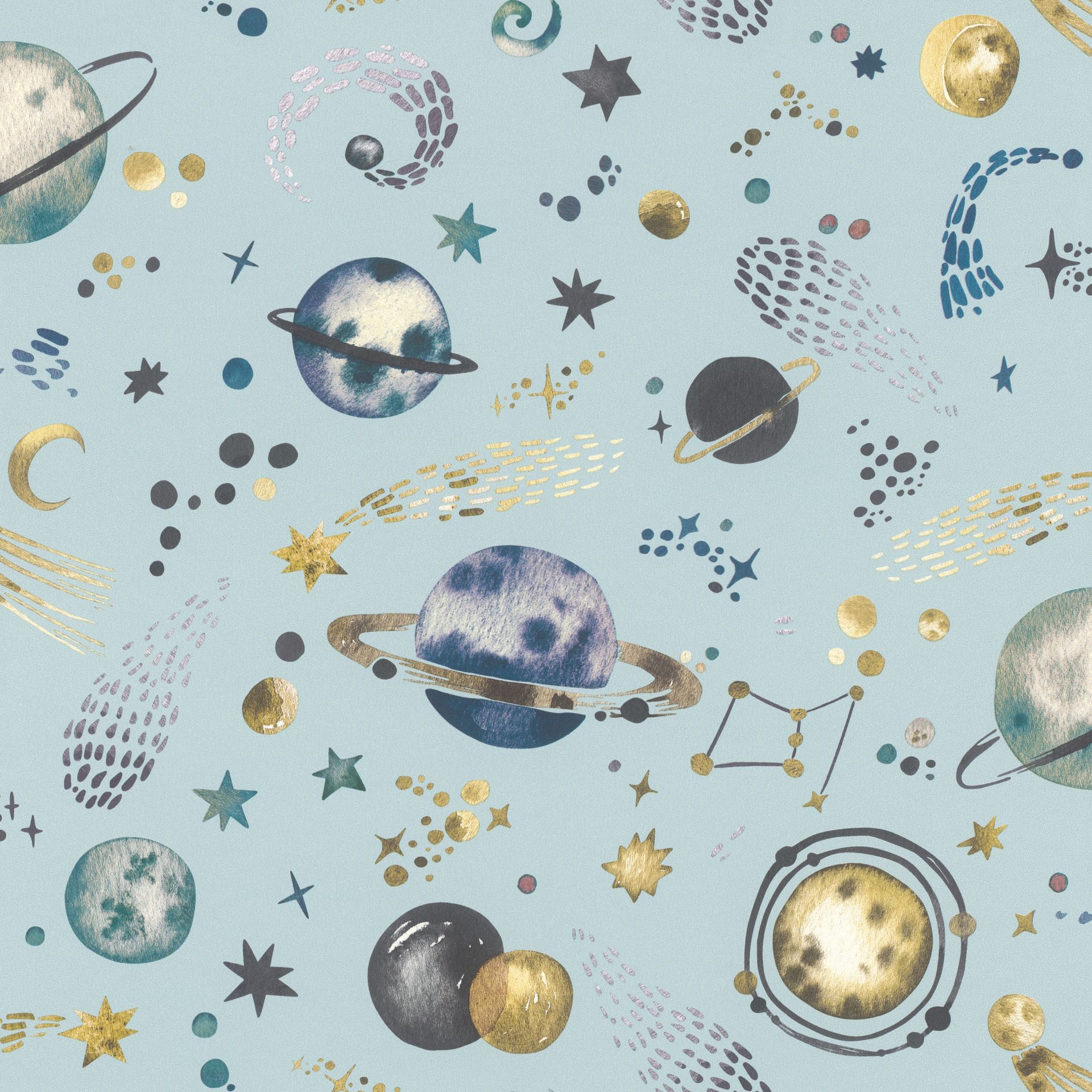 Rasch Kids World, Muster & Motive, blau gold 300949 Dekorbild