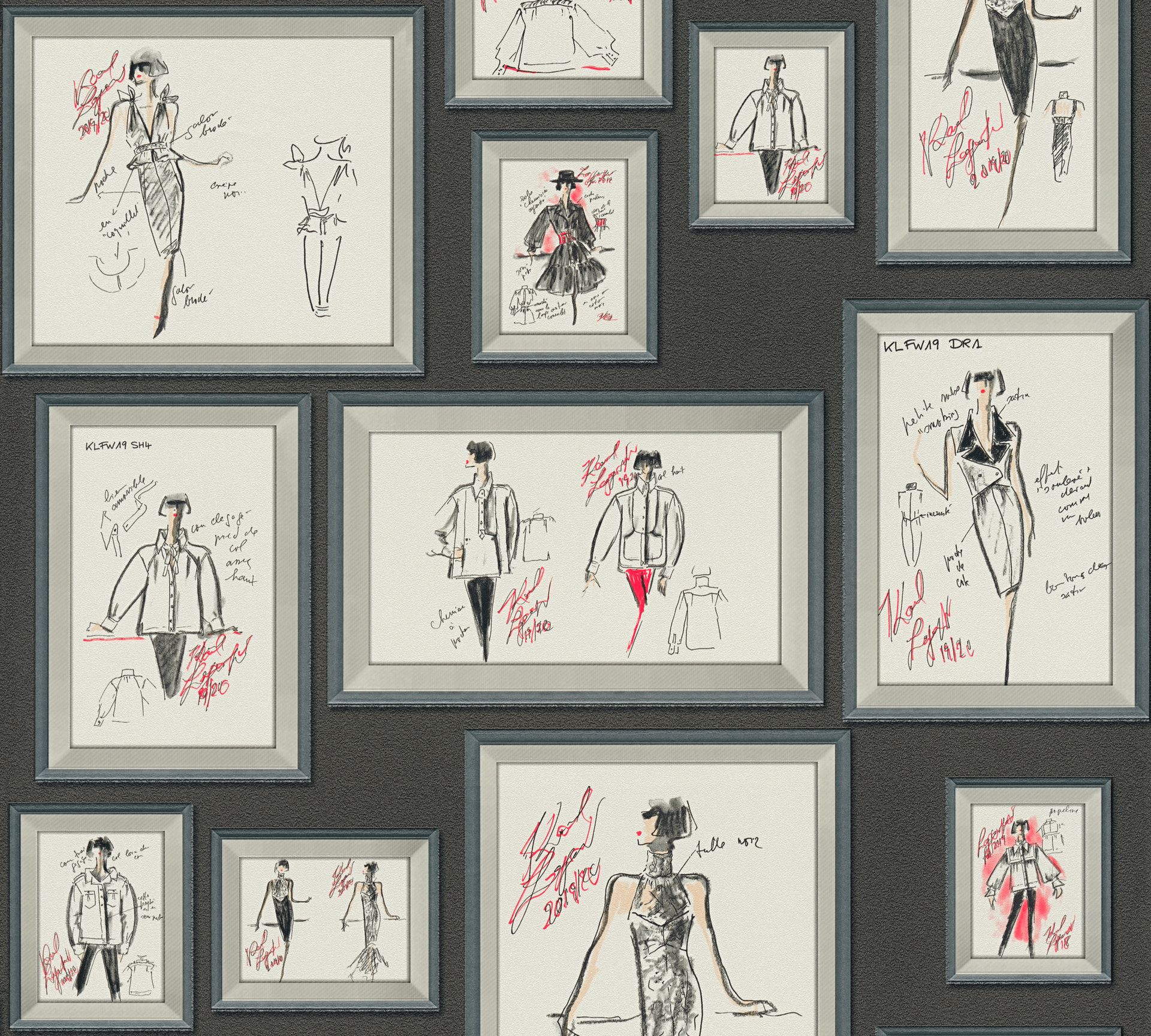 Karl Lagerfeld, Design Tapete, grau, weiß 378461