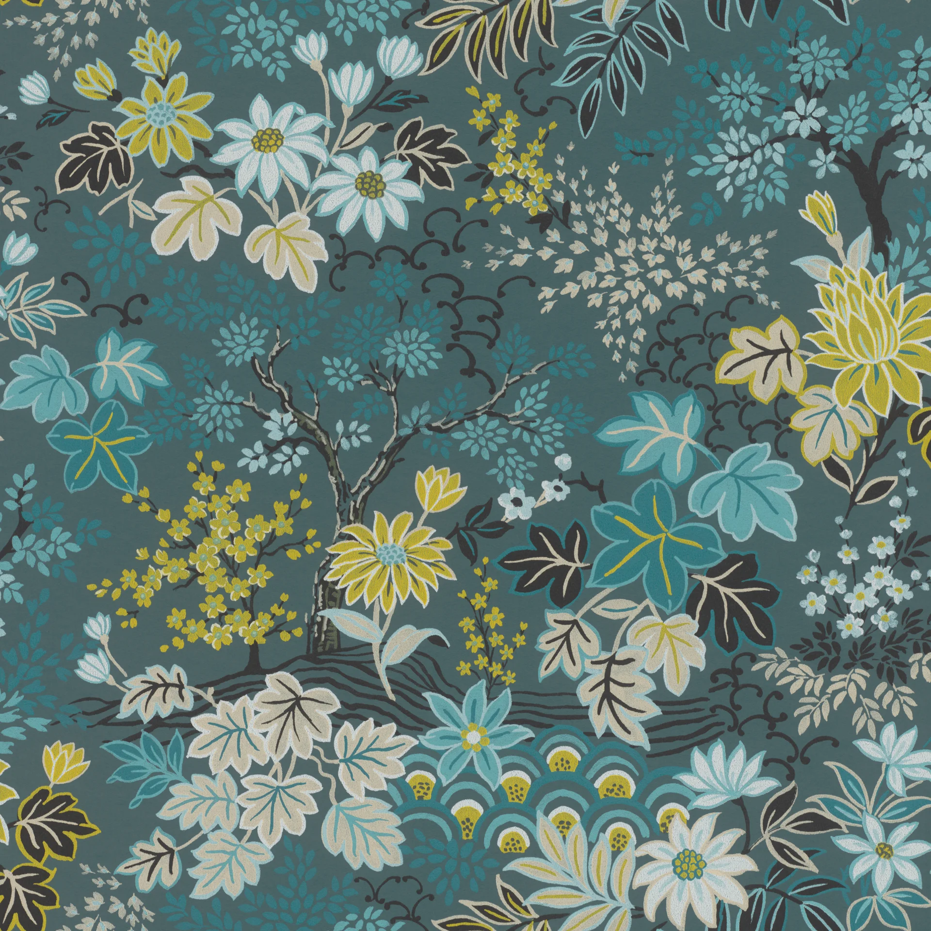 Rasch Salisbury, Botanical, blau gelb 553352 Dekorbild