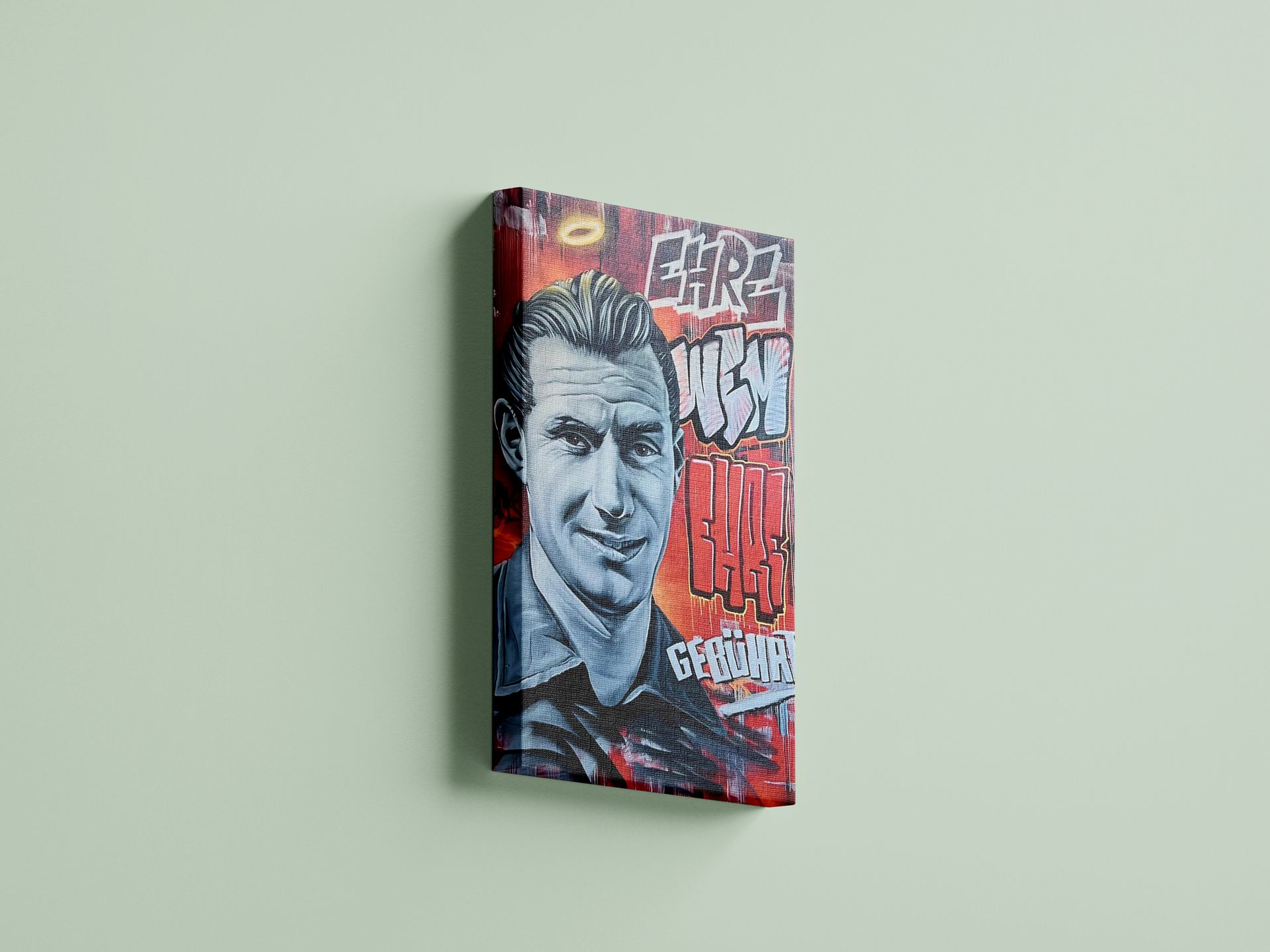 FCK Maltag Graffiti Fritz Walter - Ehre wem Ehre gebührt Leinwand mit Graffiti Porträt von Fritz Walter und dem Zitat Ehre wem Ehre gebührt