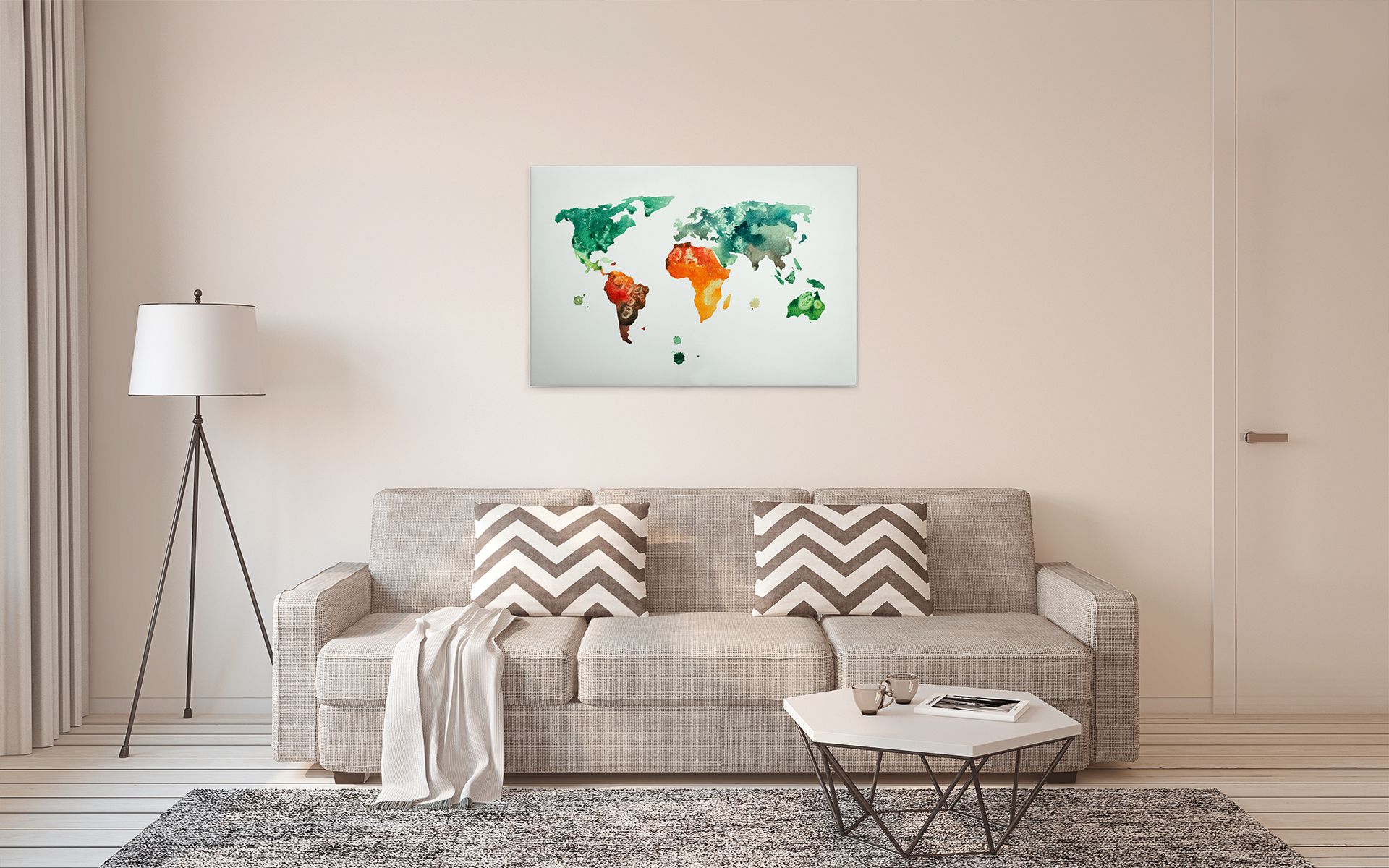 Leinwandbild Weltkarte, grün, 90x60 cm DD120338
