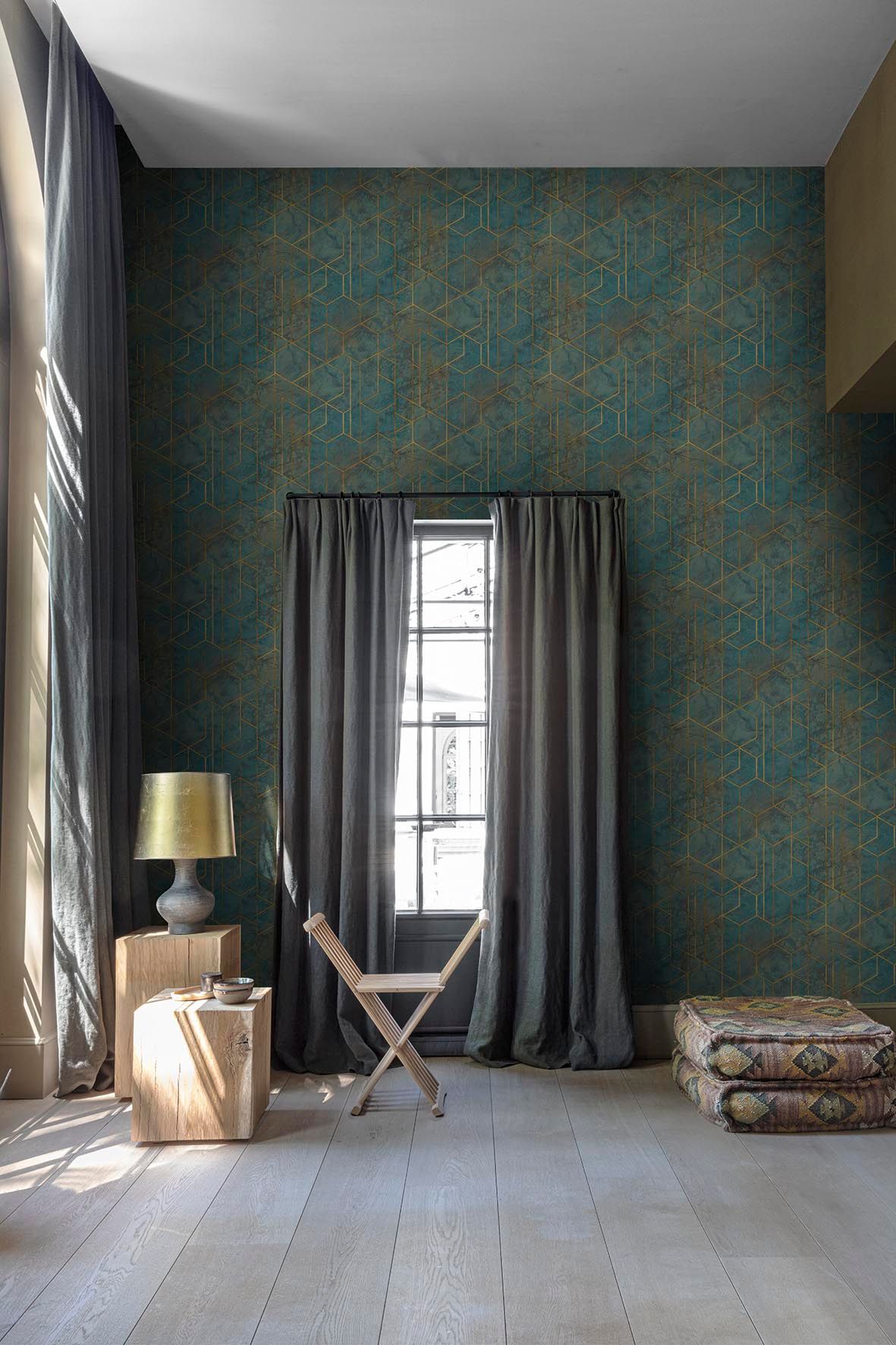Grandeco geometrische Tapete grün-gold WL2501