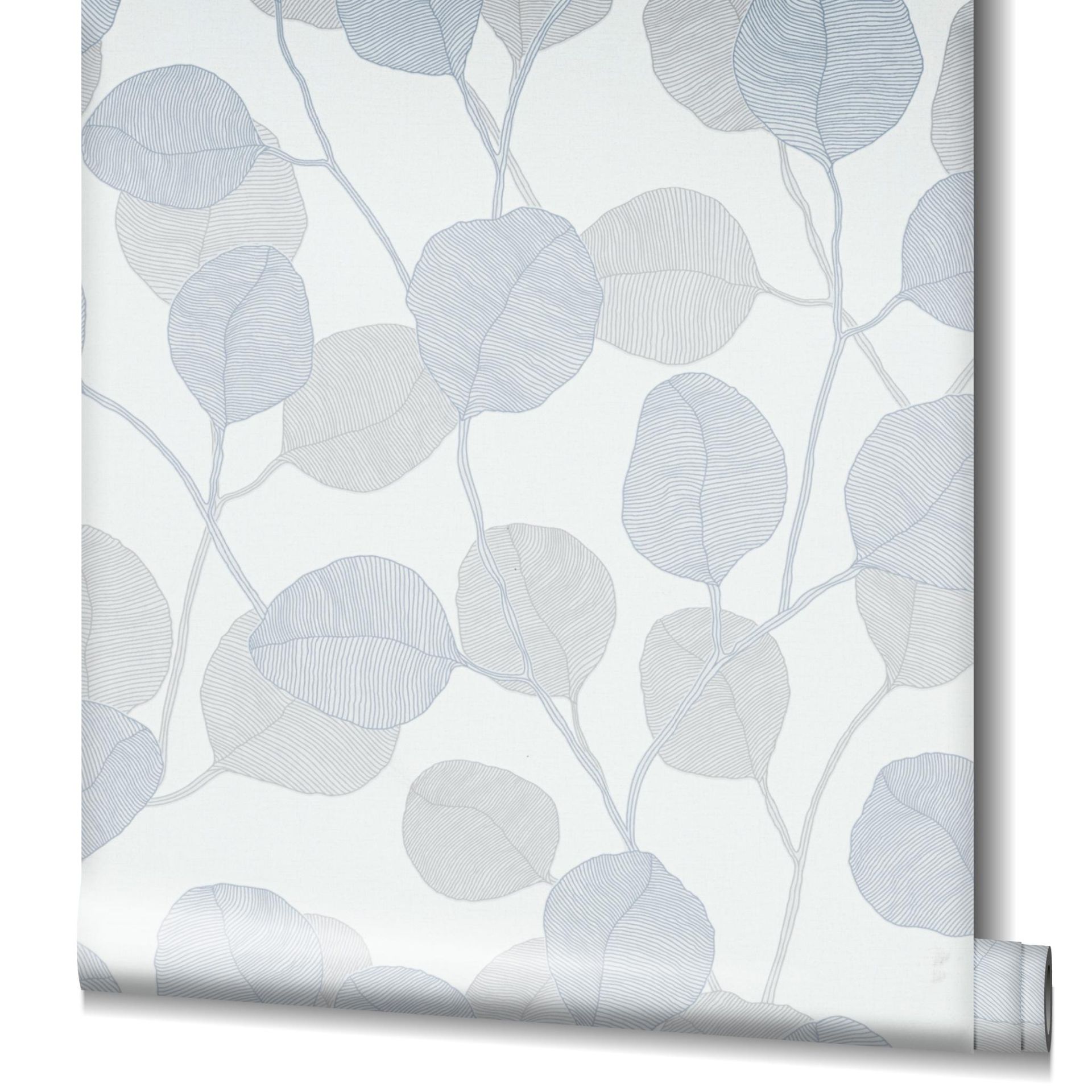 GZSZ Vliestapete, floral, weiß, blau-grau 34808