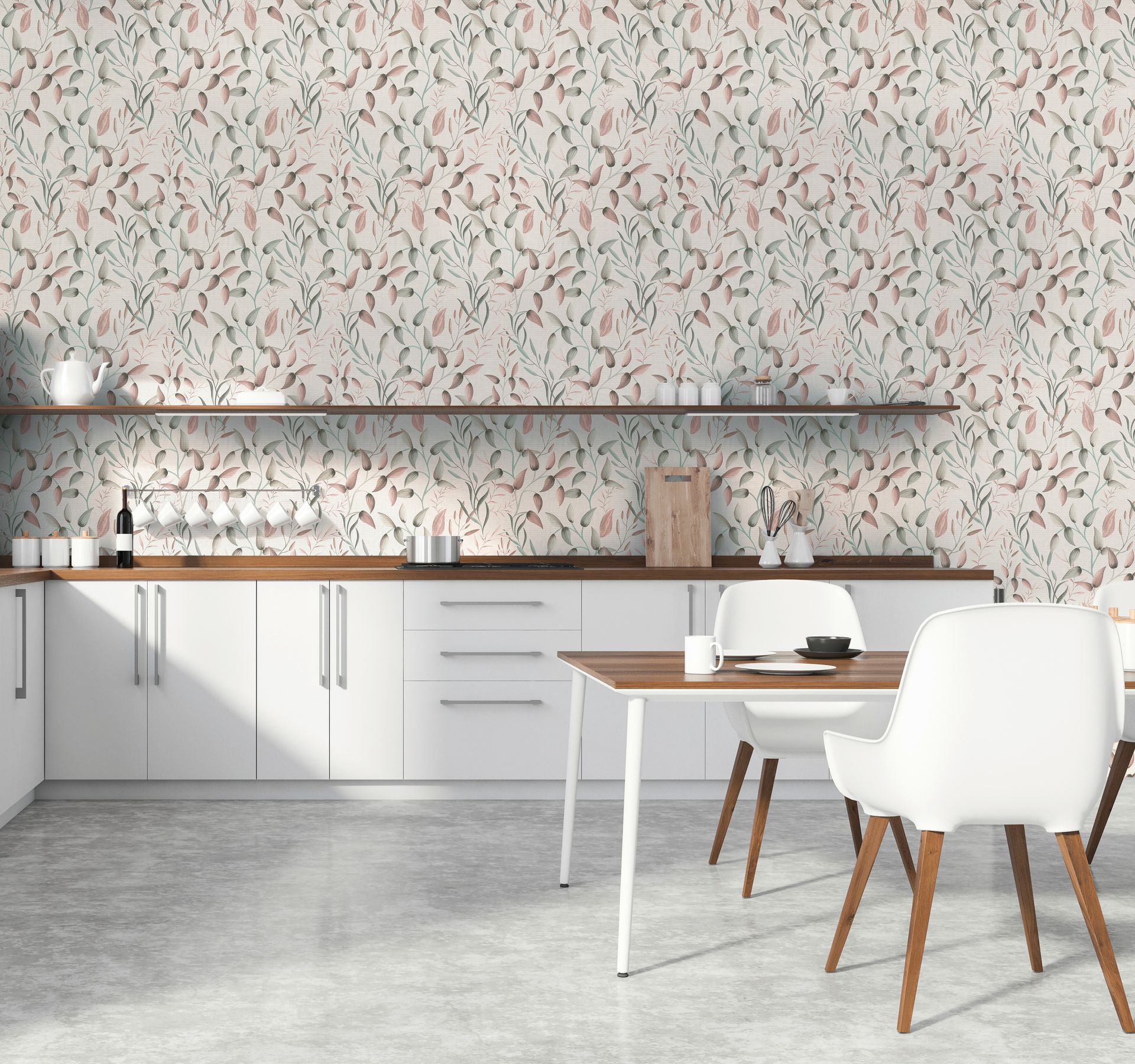 A.S. Création Blätter grün-rosa 397451