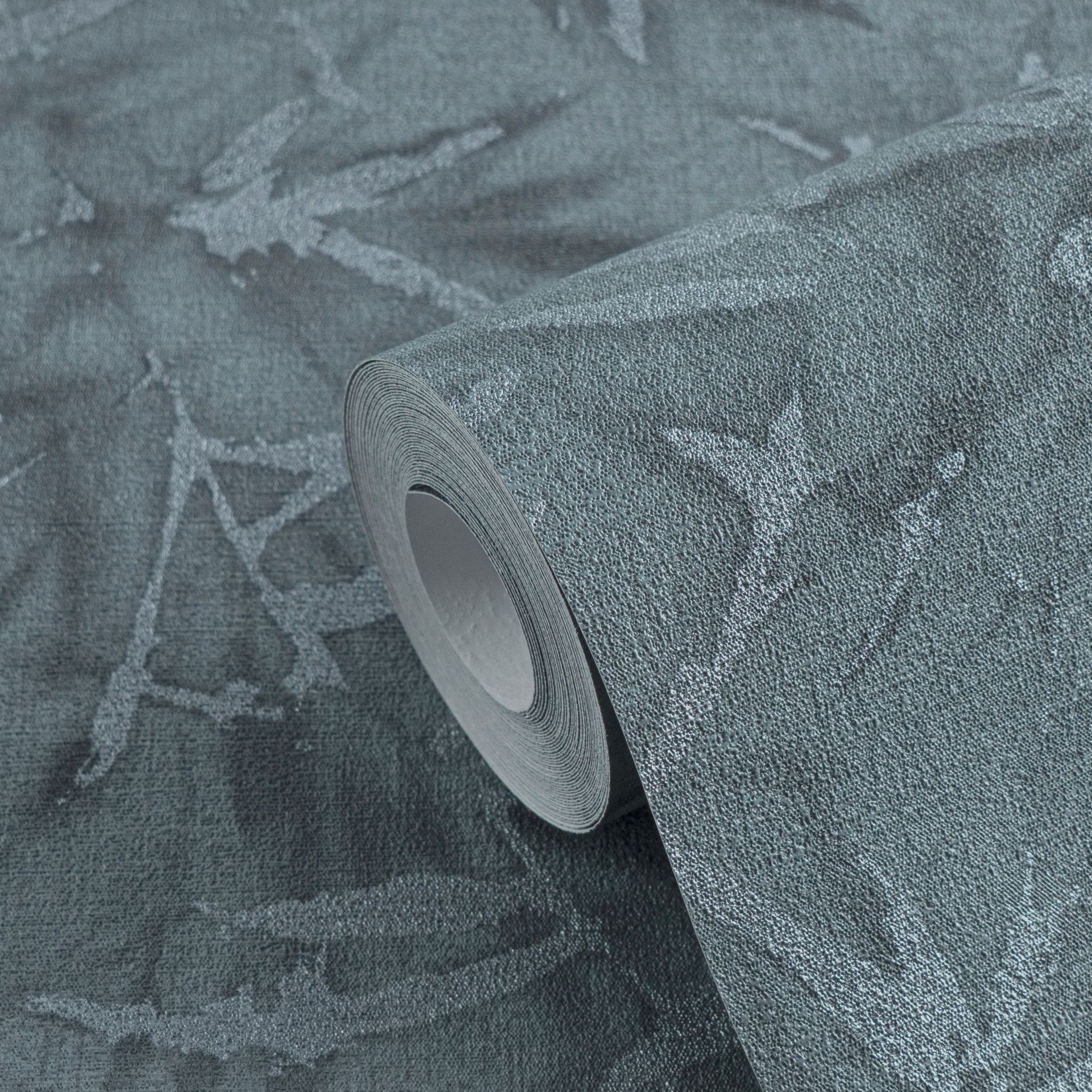 Vliestapete Floral - Blätter, blau, metallic, A.S. Création 790466
