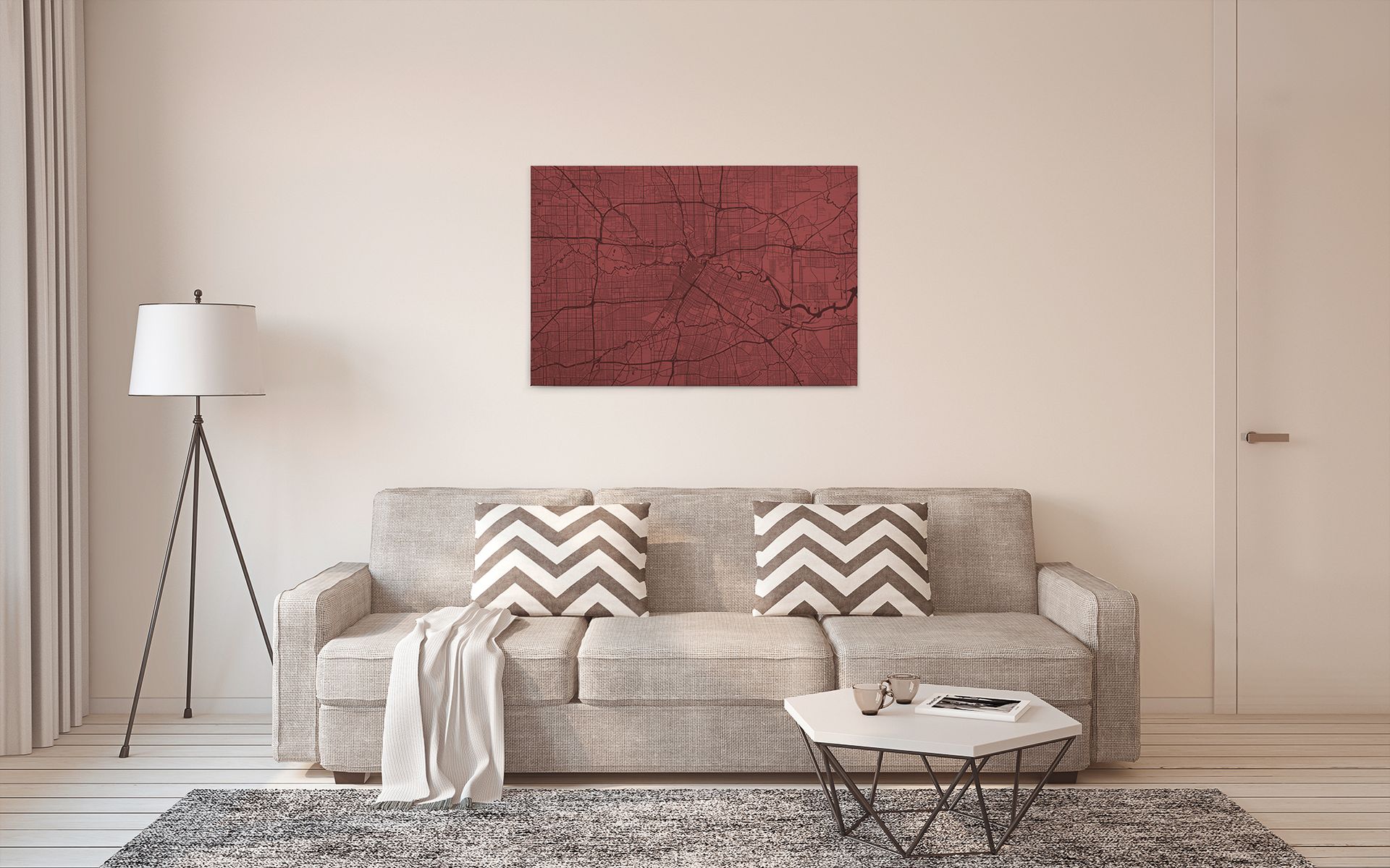 Leinwandbild Stadtkarte, rot, 90x60 cm DD120410