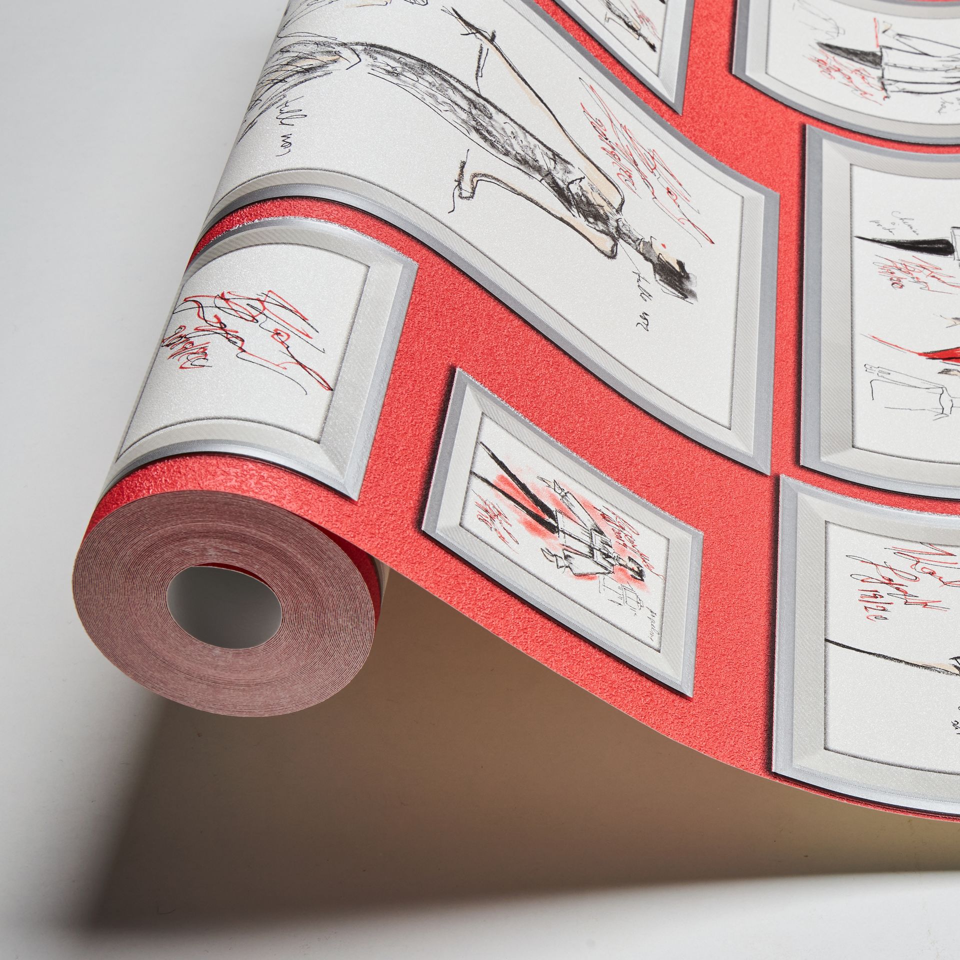 Karl Lagerfeld, Design Tapete, rot, silber 378462