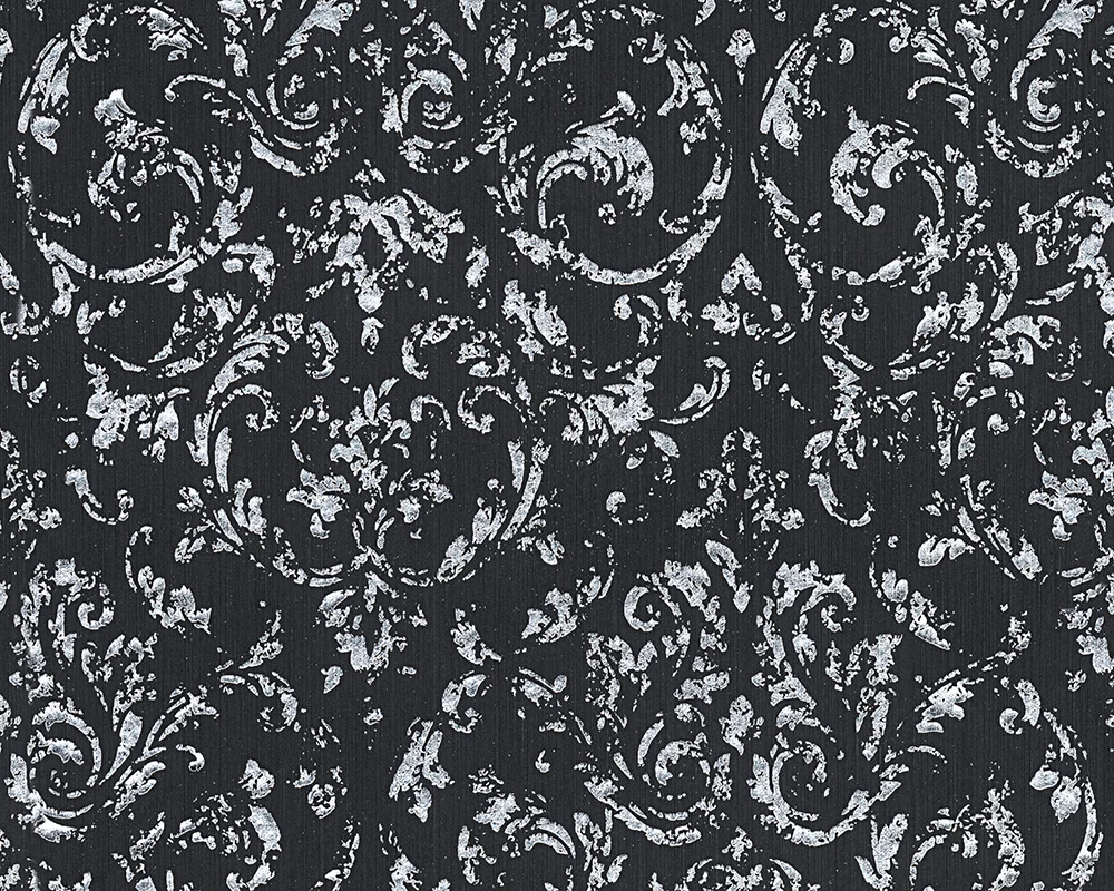 Architects Paper Metallic Silk, Barock Tapete, schwarz, silber 306606 Dekorbild