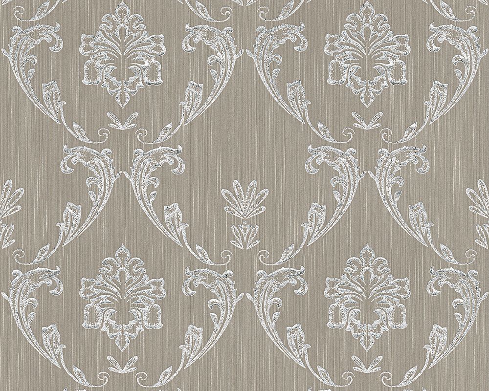 Architects Paper Metallic Silk, Barock Tapete, silber, braun 306583 Dekorbild