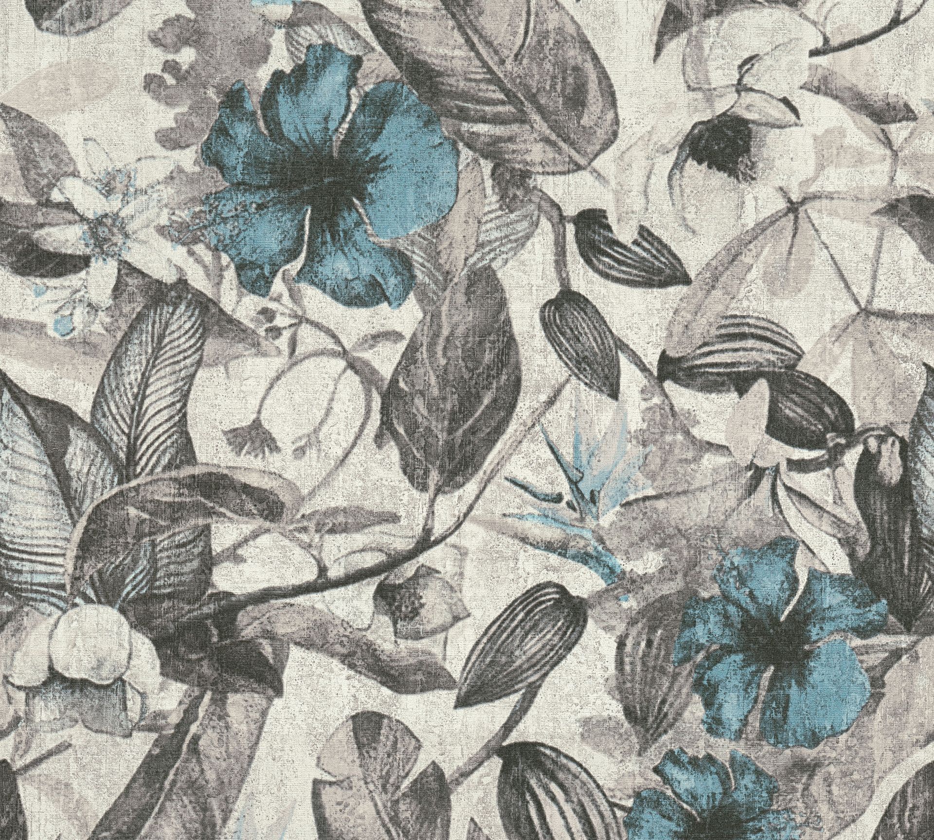 A.S. Création Greenery, Florale Tapete, grau, blau 372162