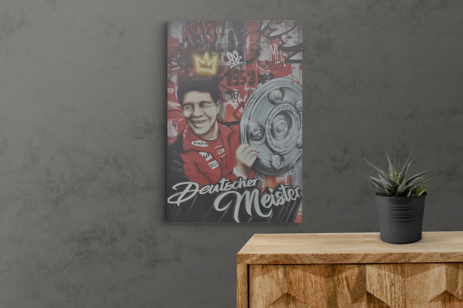 Leinwandbild Meisterschaft 1998 Graffiti mit Otto Rehhagel als König Otto