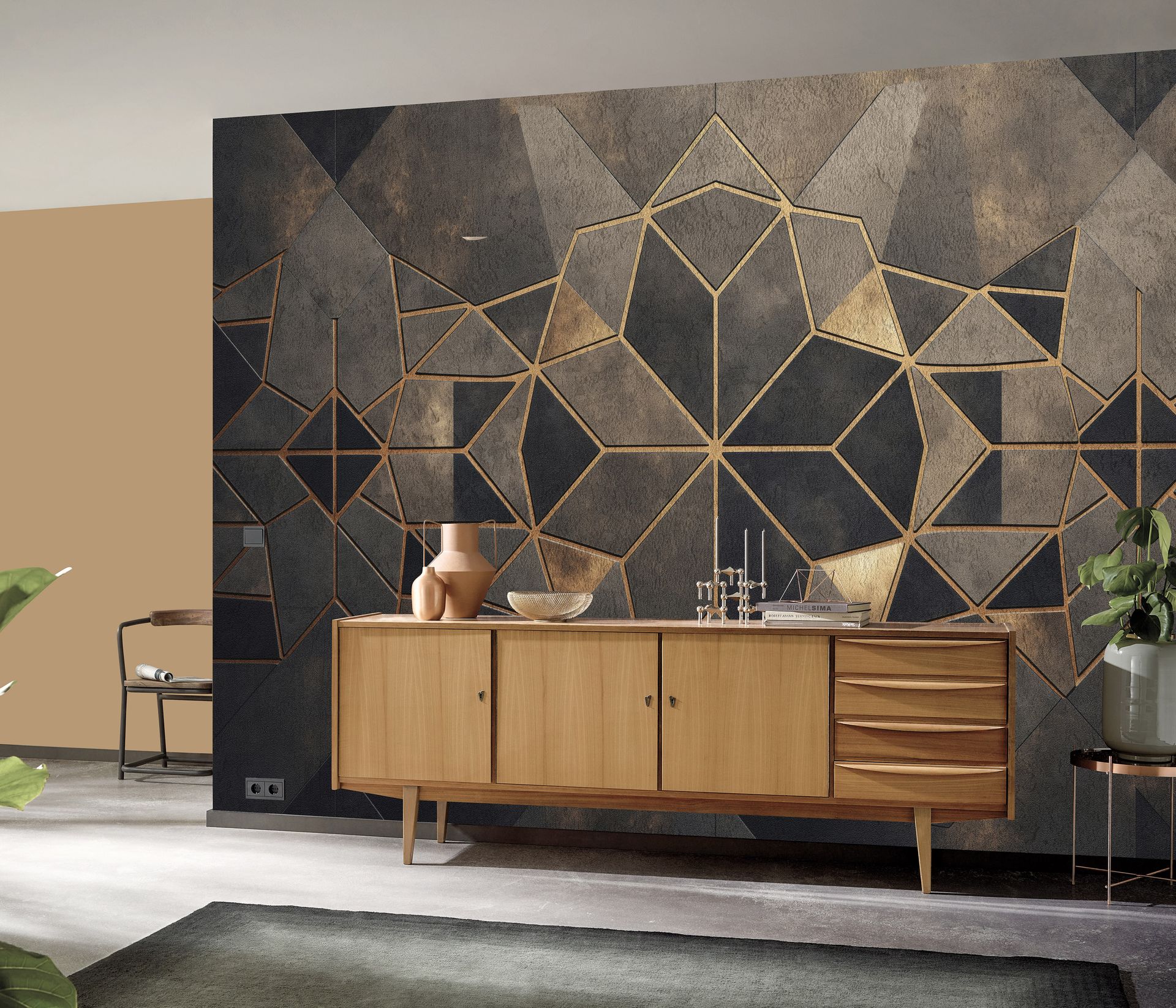Vliestapete Art Deco Geometrie anthrazit gold metallic Vliestapete Art Deco Geometrie anthrazit gold metallic