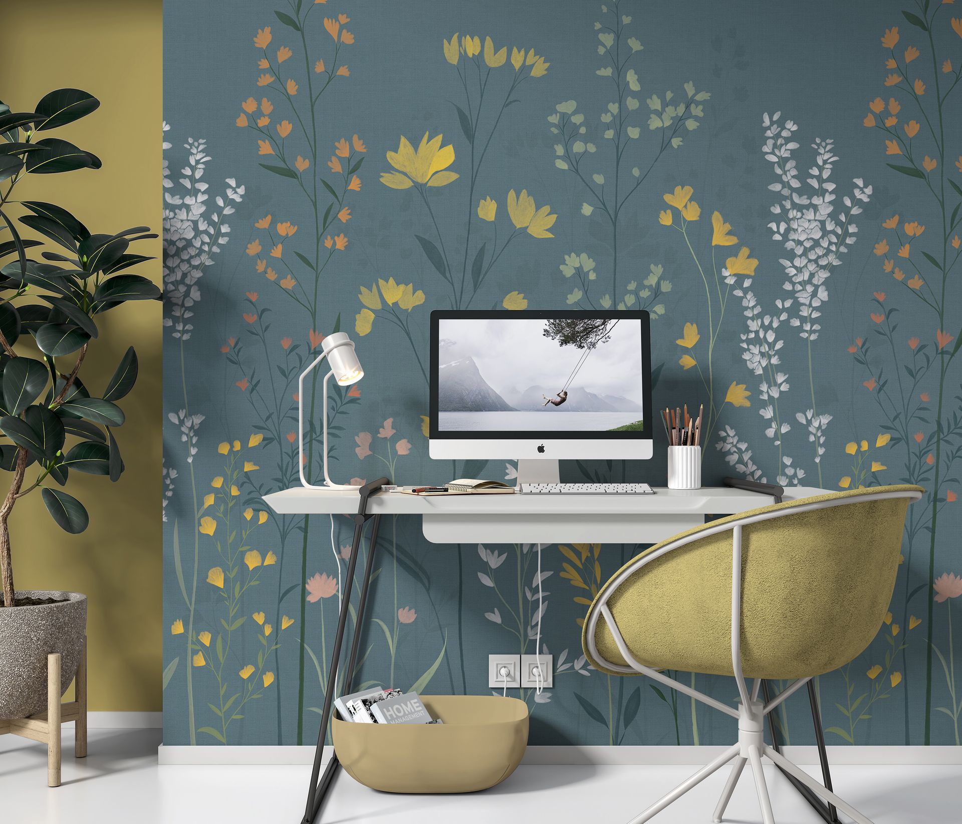 Vliestapete Wiesenblumen petrol Erismann La Terrasse 220550101