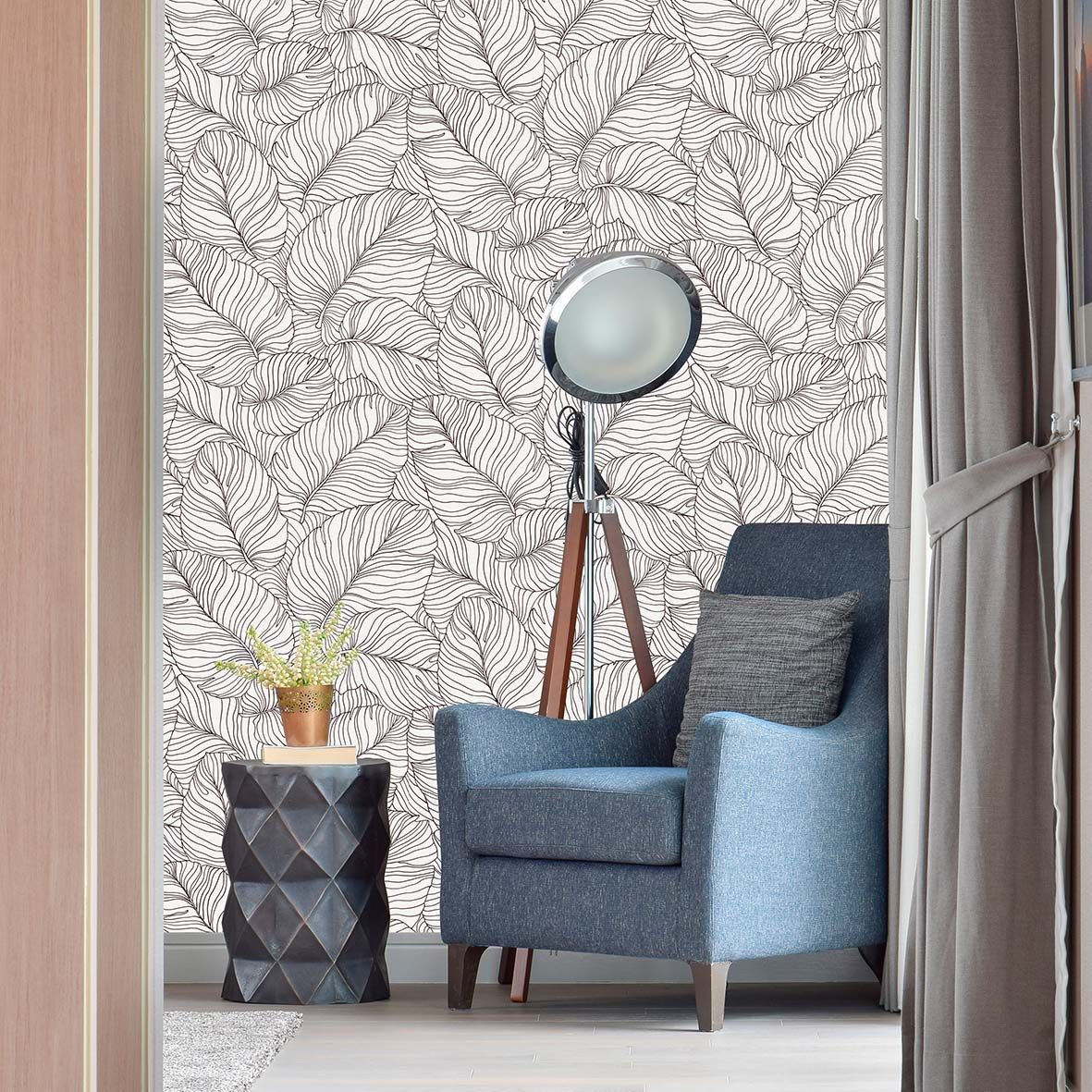 Grandeco botanische Blätter-Tapete weiß A50901