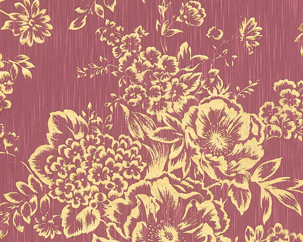 Architects Paper Metallic Silk, Florale Tapete, gold, rot 306576