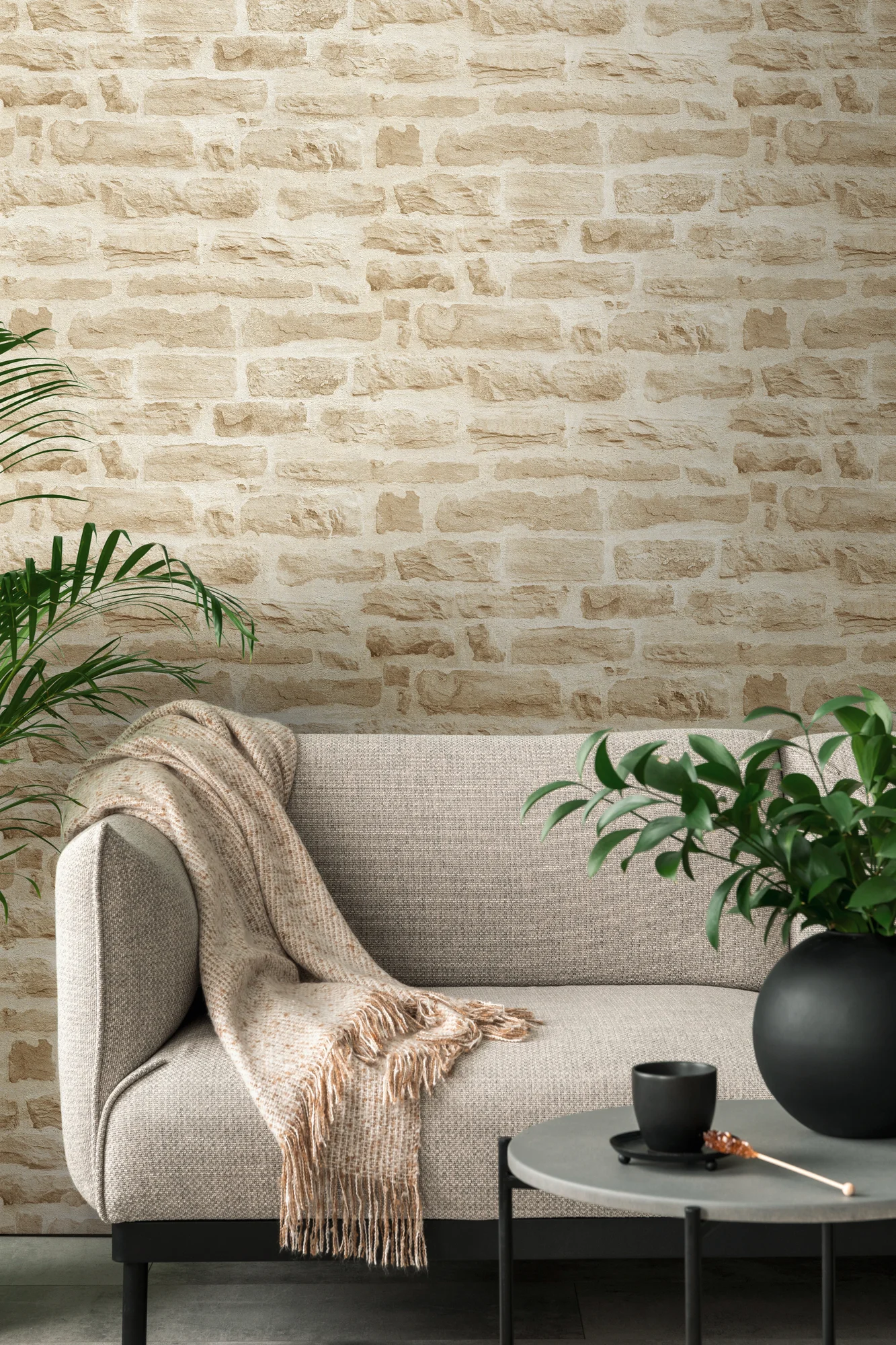 A.S. Création Steintapete, Natursteinmauer Look, beige, creme 355802