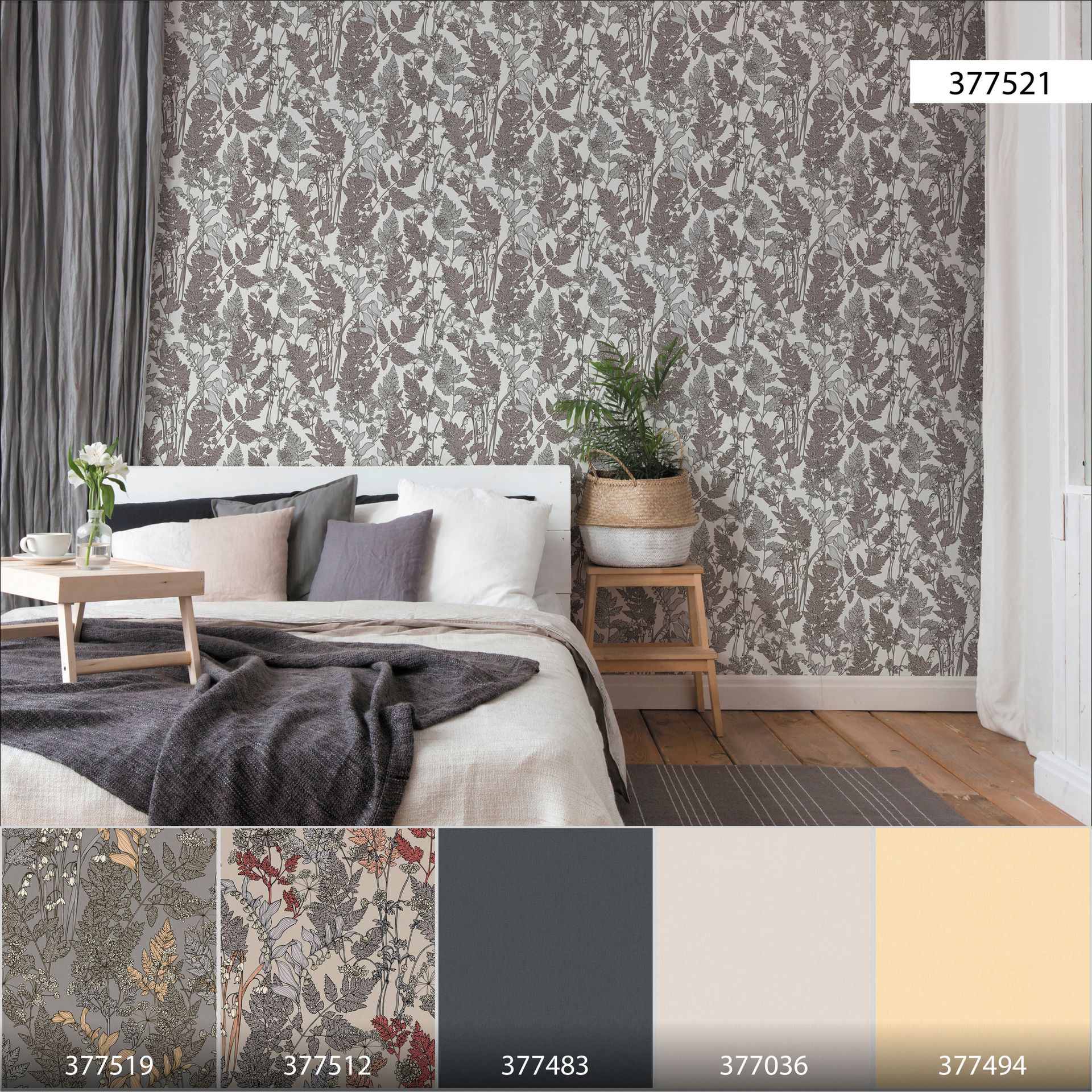 Architects Paper Floral Impression, Florale Tapete, grau, weiß 377521
