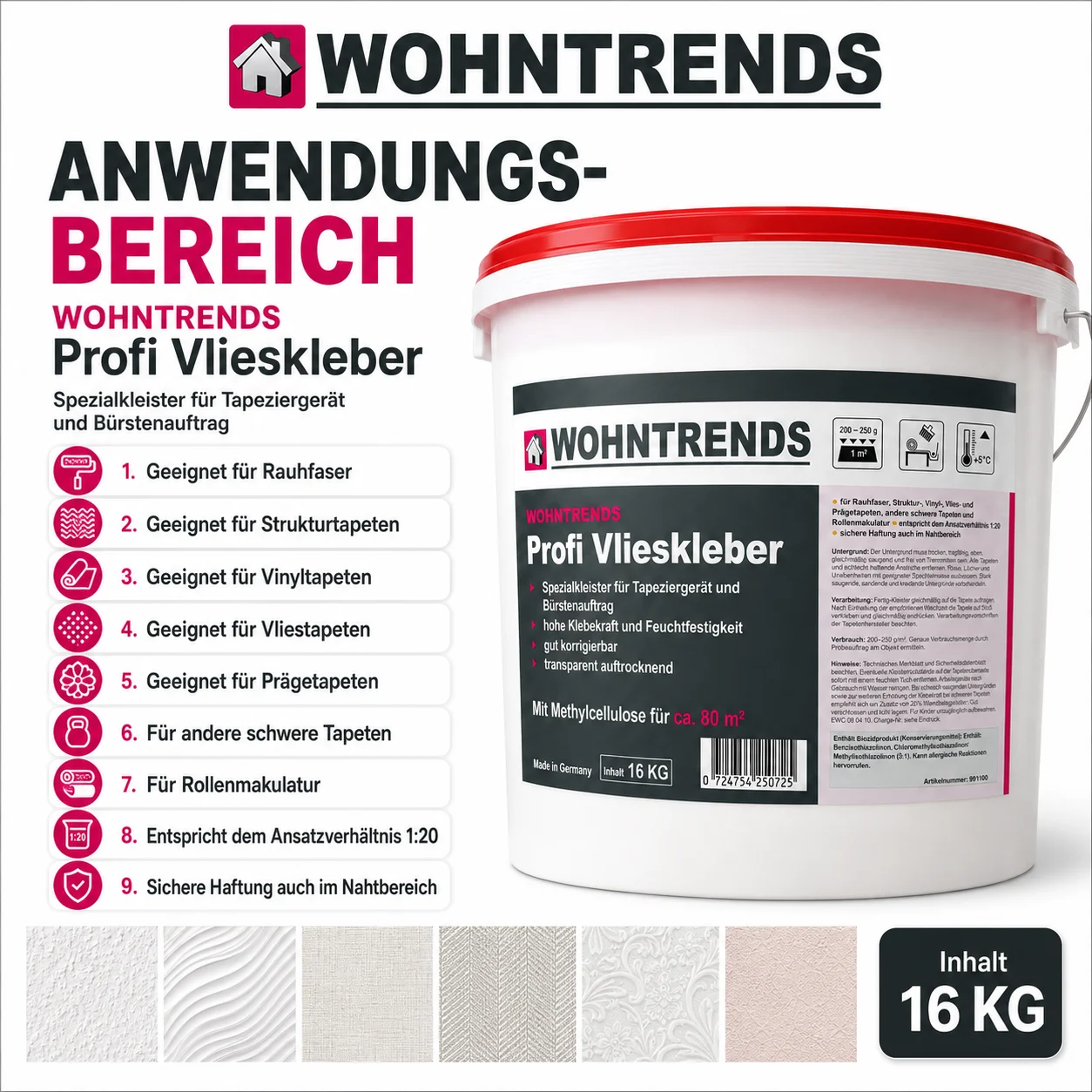 wohntrends-profi-vlieskleber-anwendungsbereiche-tapetenarten.jpg Anwendungsbereiche des Vliesklebers: Geeignet für Vliestapeten, Raufaser und Vinyltapeten