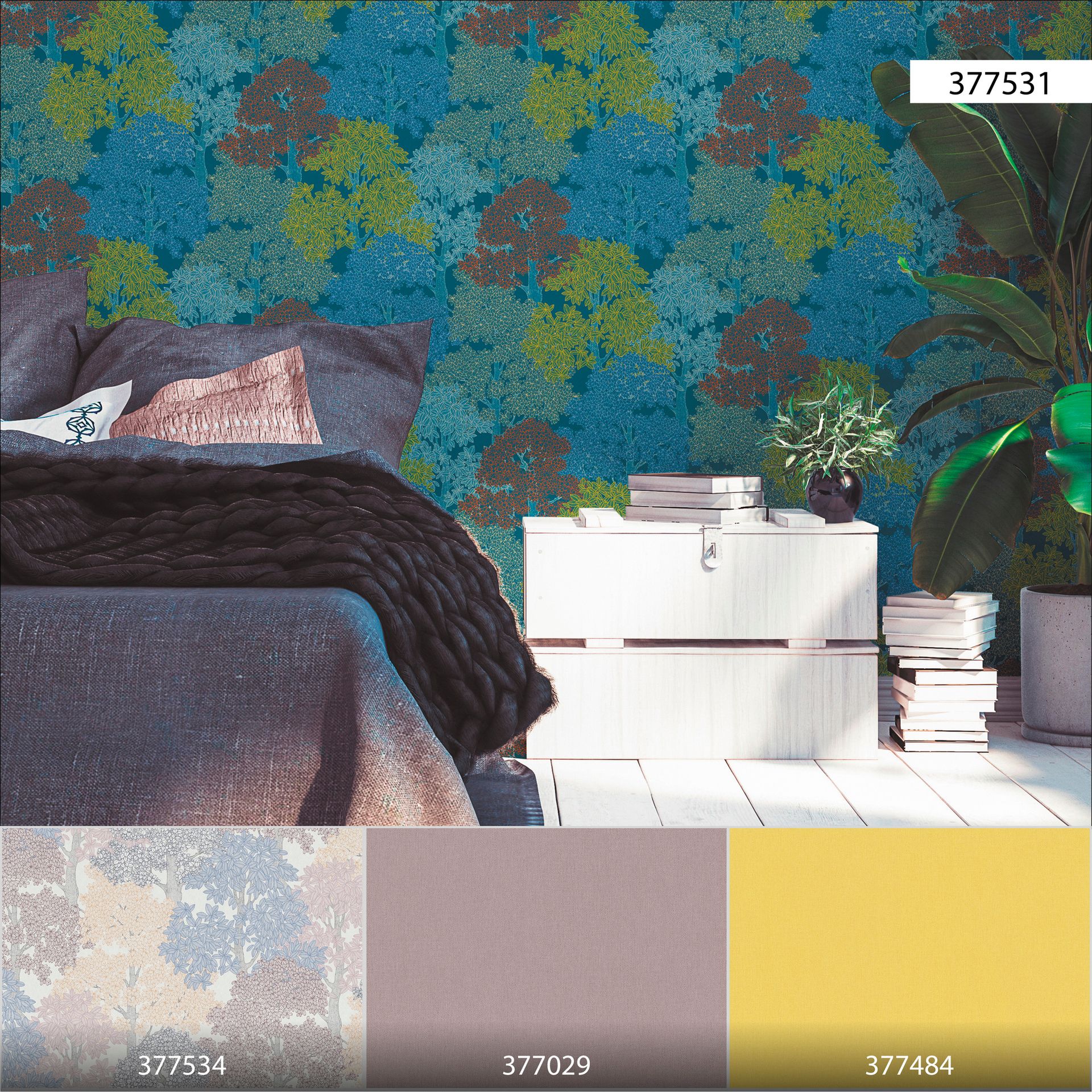 Architects Paper Floral Impression, Waldtapete, blau, gelb 377531