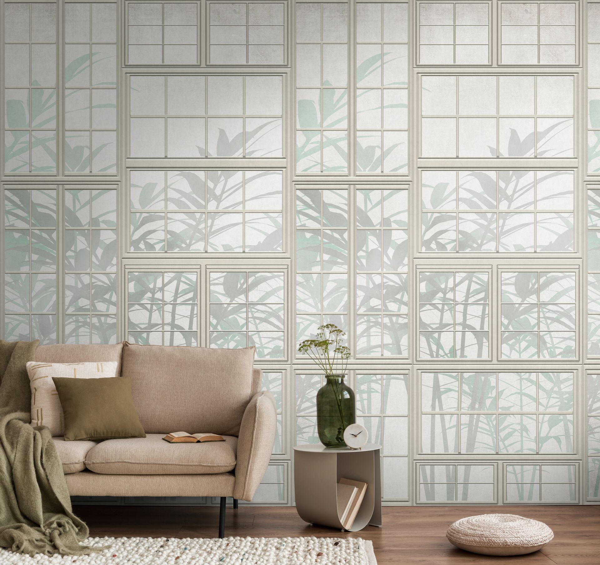 Livingwalls The Wall III, Fenster, Floral, Creme ➤ 1,59x2,80 m | 398451