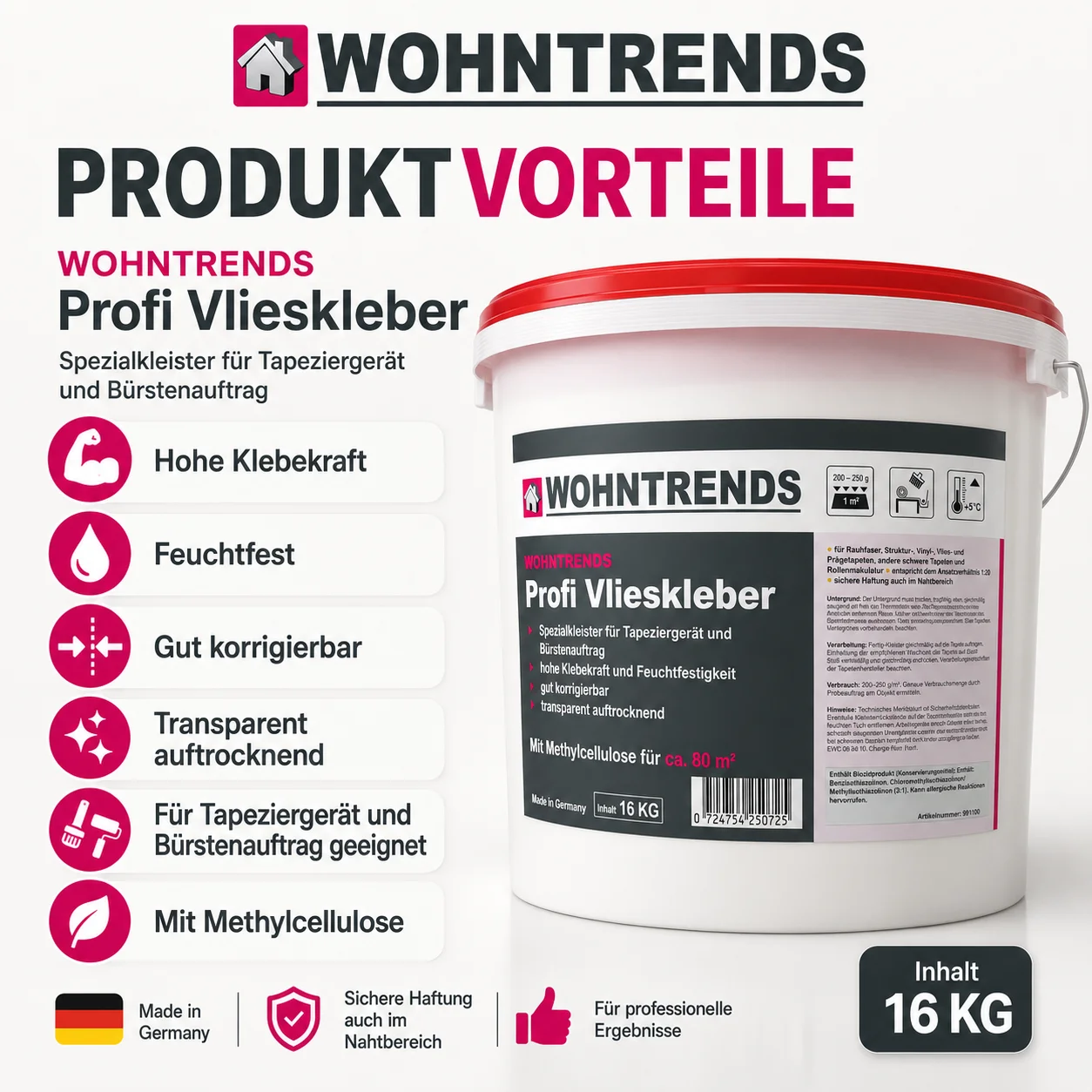 wohntrends-profi-vlieskleber-produktvorteile-klebekraft.jpg Vorteile des Wohntrends Vliesklebers: Hohe Klebekraft, feuchtfest und transparent auftrocknend