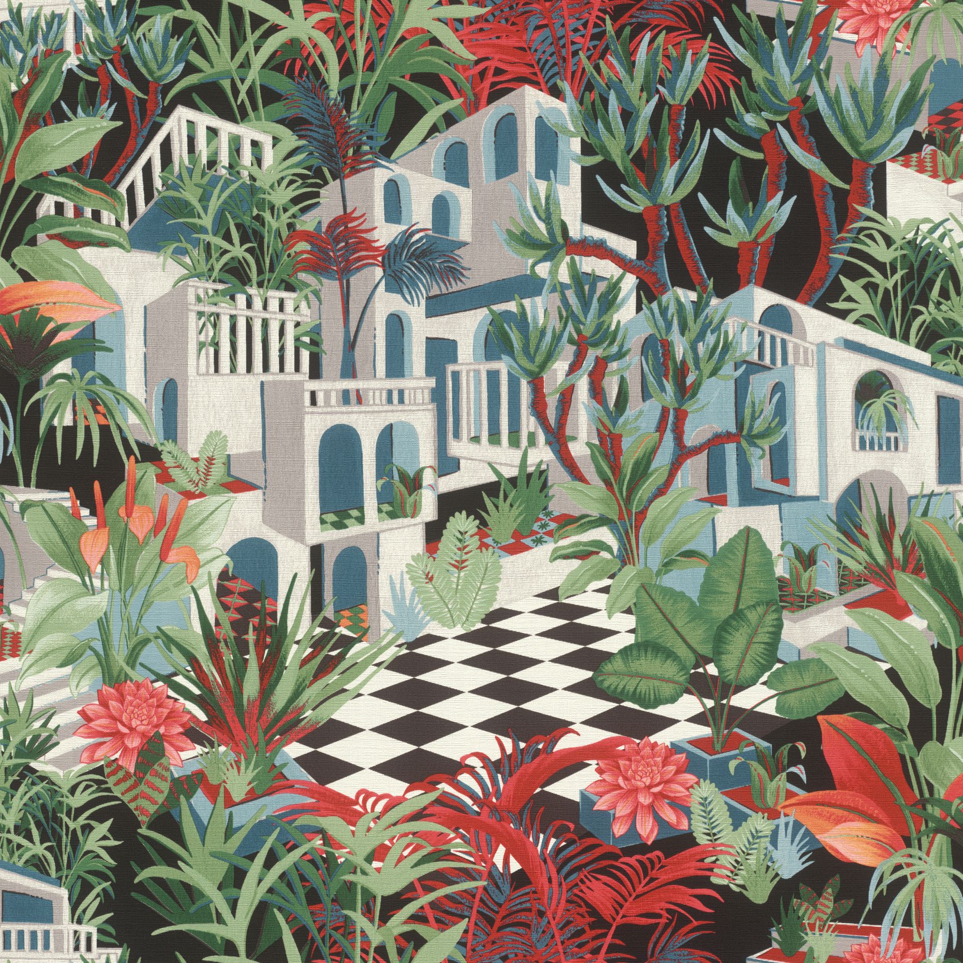 Rasch Tropical House, Botanical, rot weiß 687408