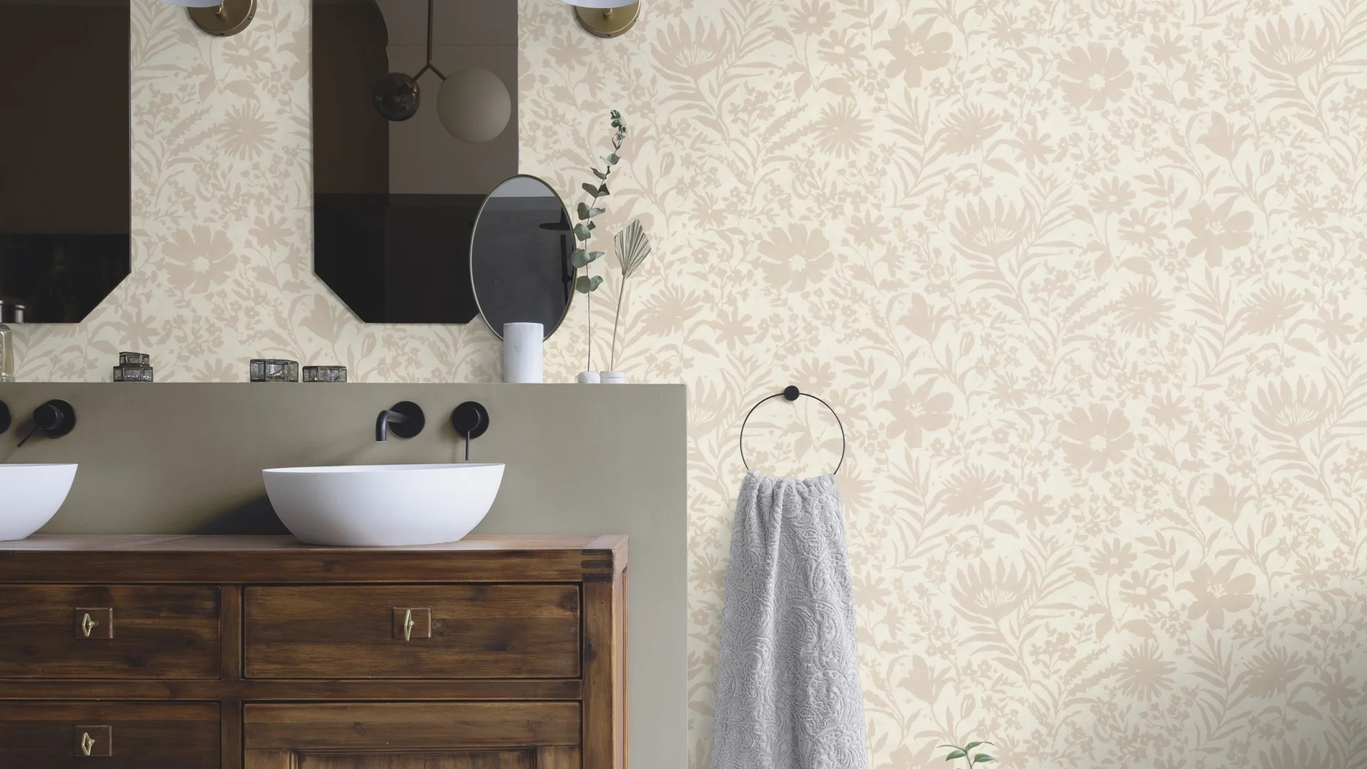 Vliestapete floral beige-dunkelbeige 330403