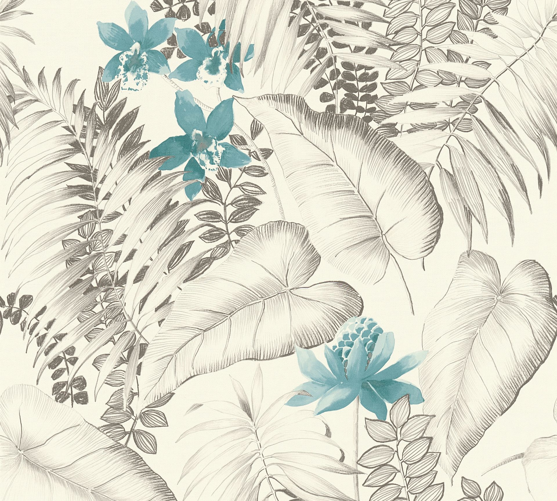 A.S. Création Exotic Life, Florale Tapete, blau, grau 372792