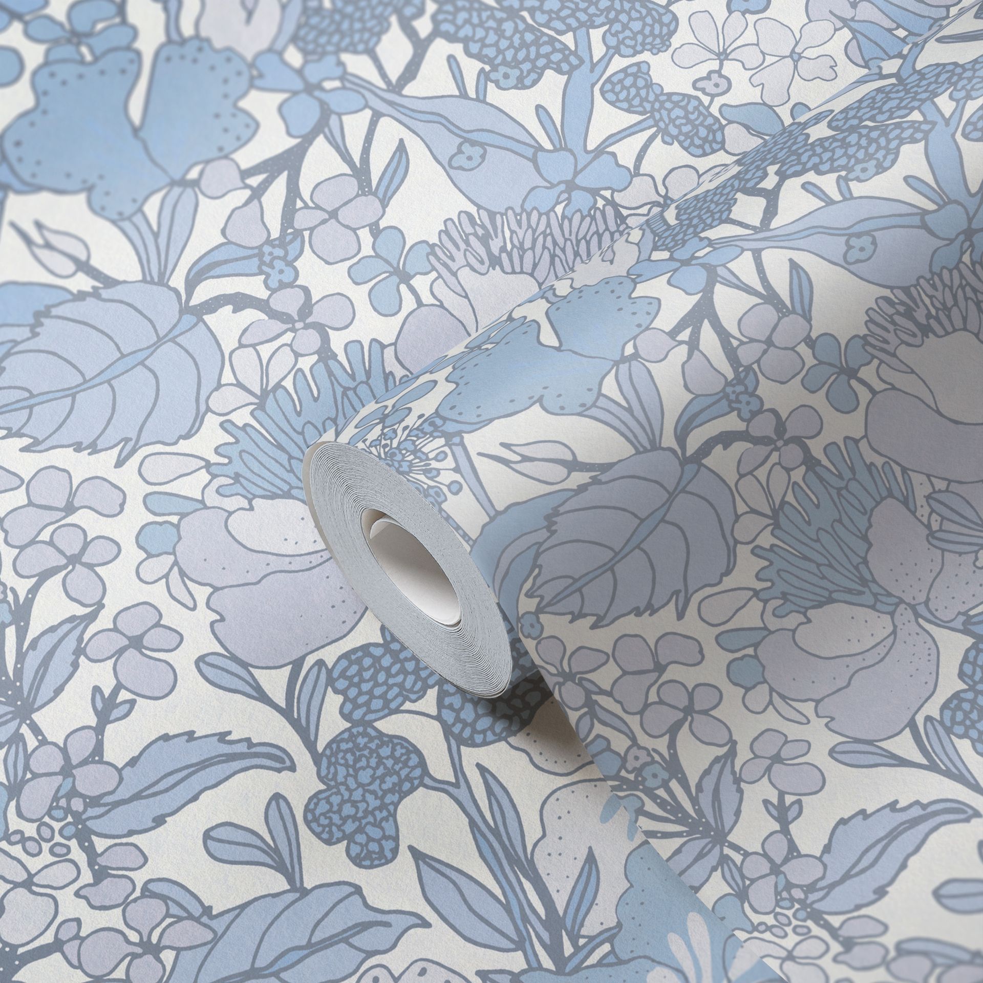 Architects Paper Floral Impression, Dschungeltapete, blau, grau 377566