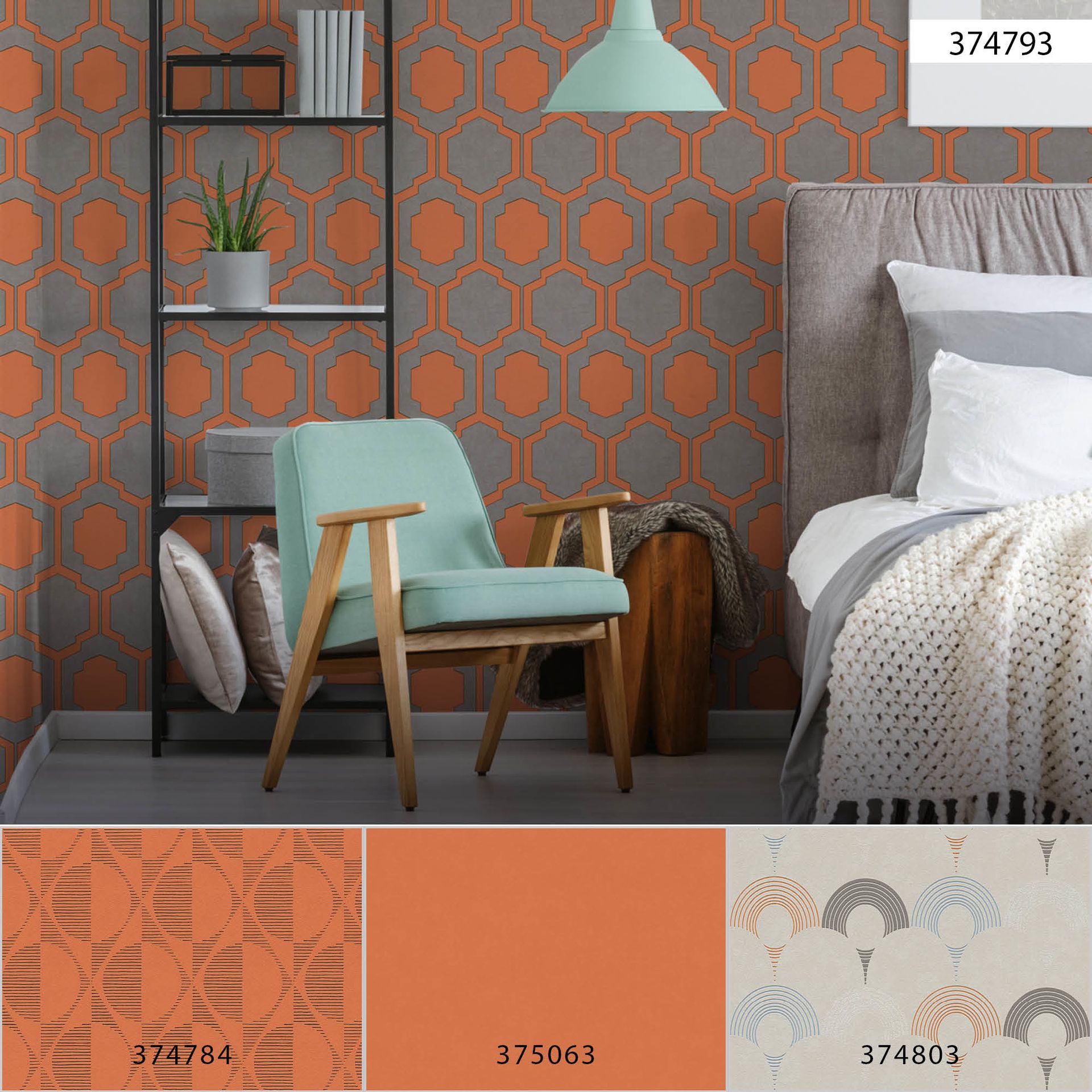 A.S. Création Pop Style, Geometrische Tapete, orange, grau 374793