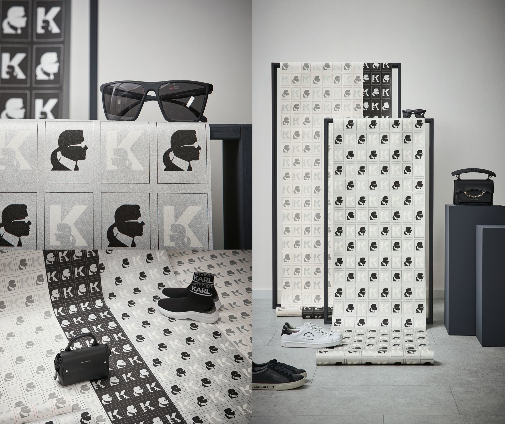 Karl Lagerfeld, Design Tapete, schwarz, weiß 378423