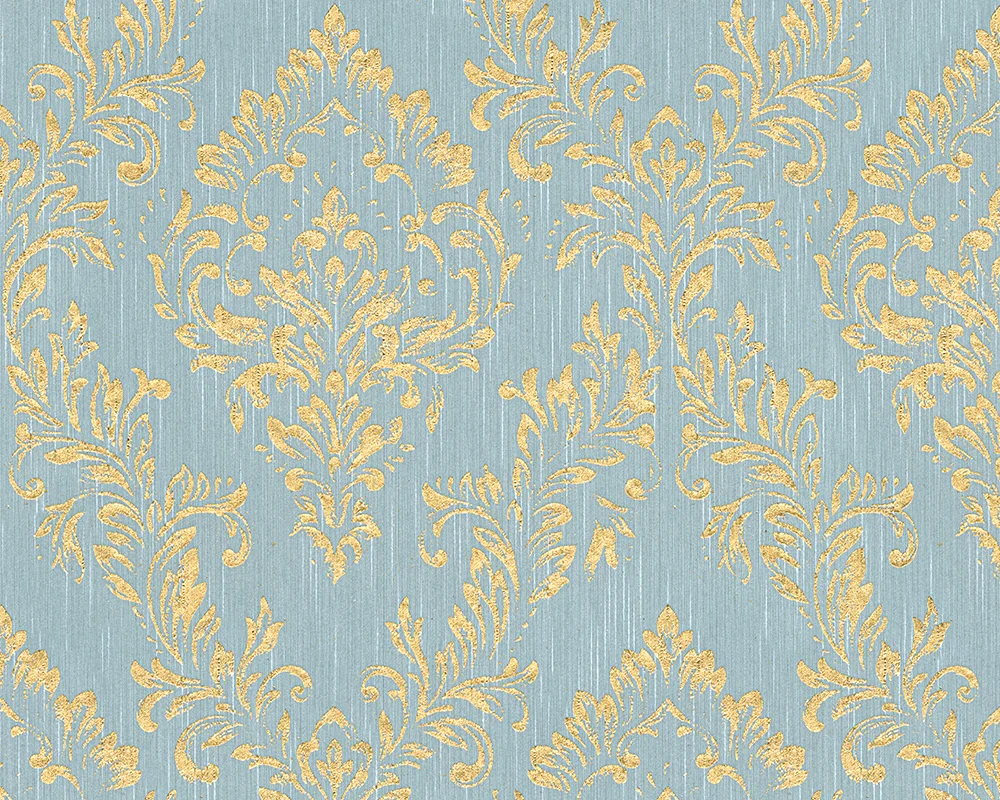 Architects Paper Metallic Silk, Barock Tapete, gold, blau 306595