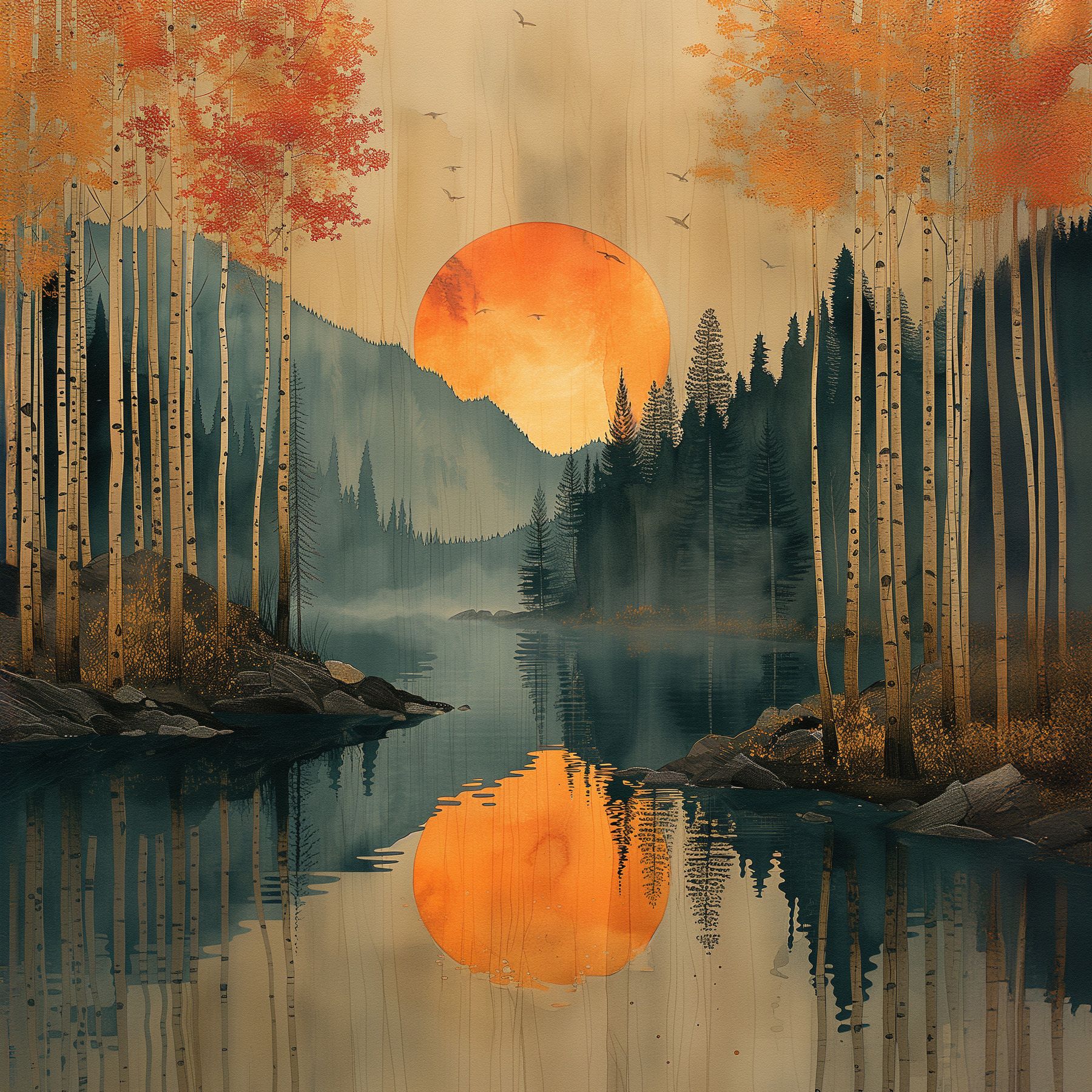 Leinwand Sunset In The Woods 60 x 60 cm
