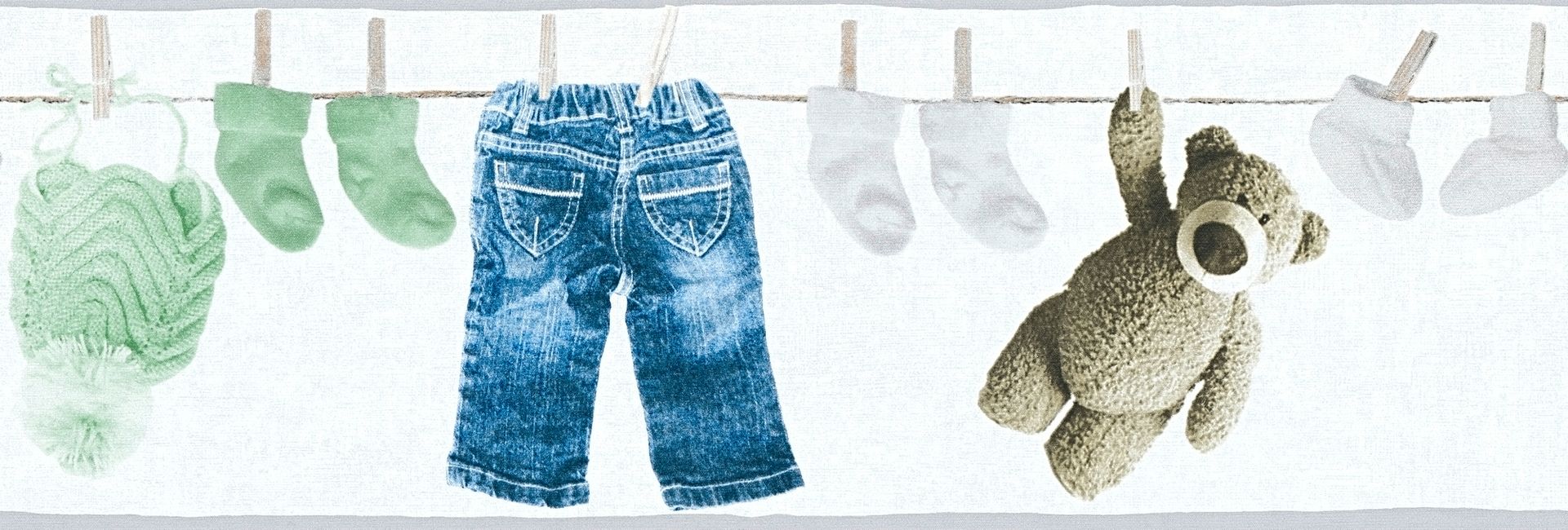 A.S. Création Little Stars, Kinderzimmertapete, weiß, grün 358462 Dekorbild