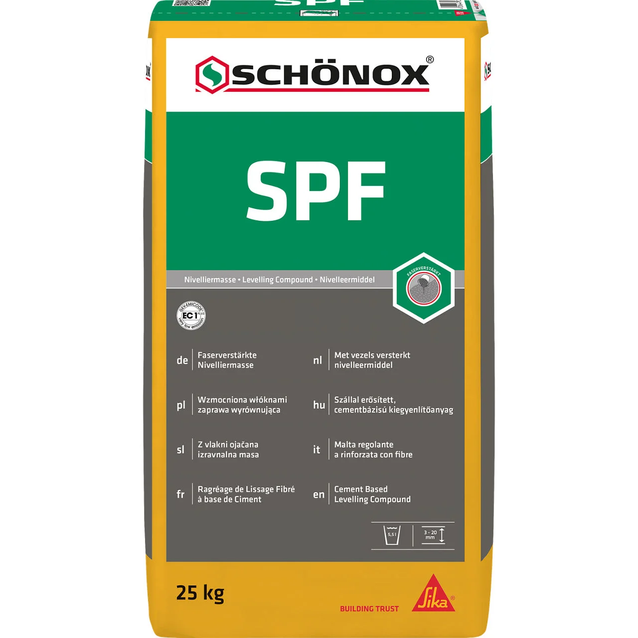SCHÖNOX® SPF Sehr spannungsarme, biegefeste, faserverstärkte Nivelliermasse