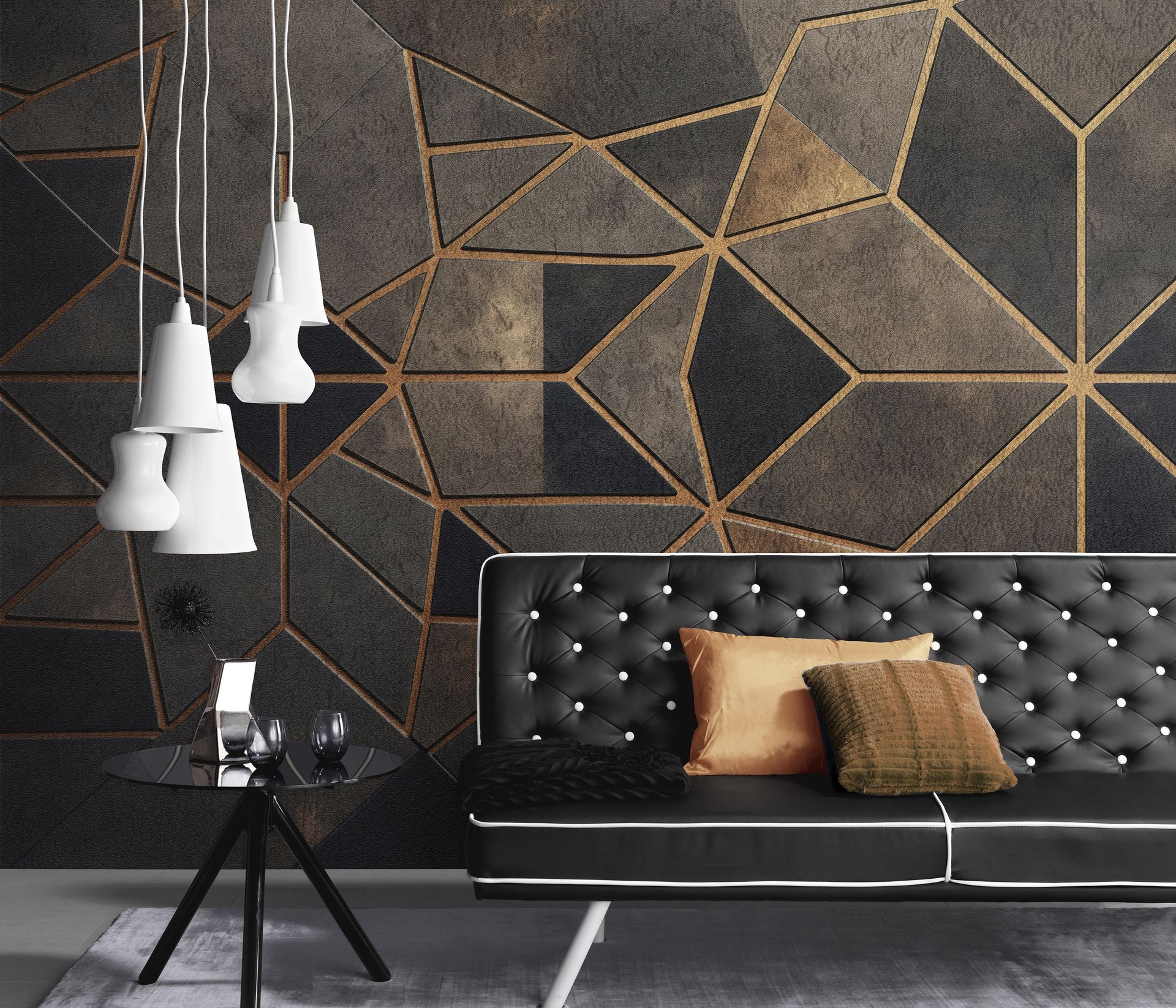 Vliestapete Art Deco Geometrie anthrazit gold metallic Vliestapete Art Deco Geometrie anthrazit gold metallic