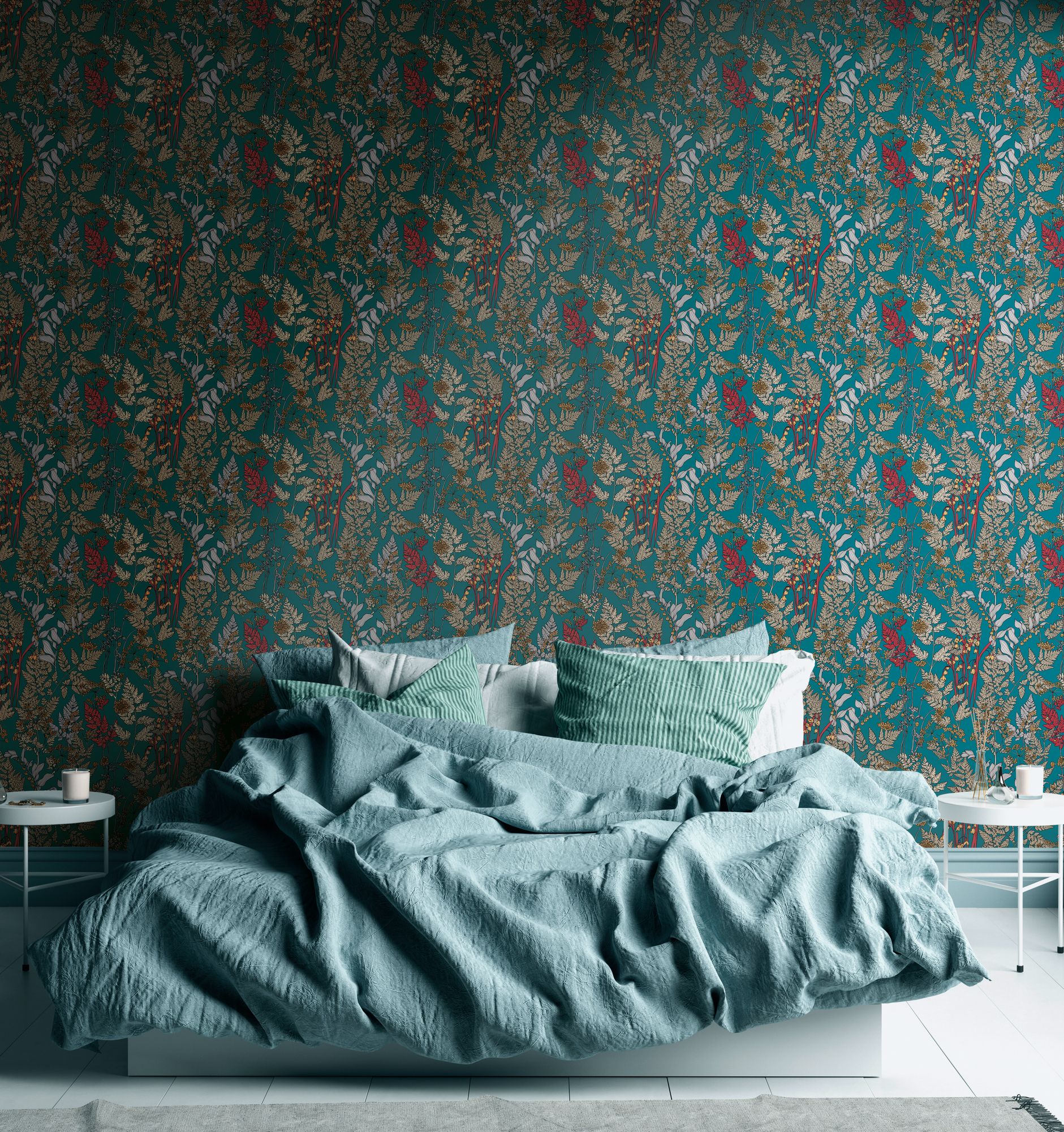 Architects Paper Floral Impression, Florale Tapete, blau, beige 377515