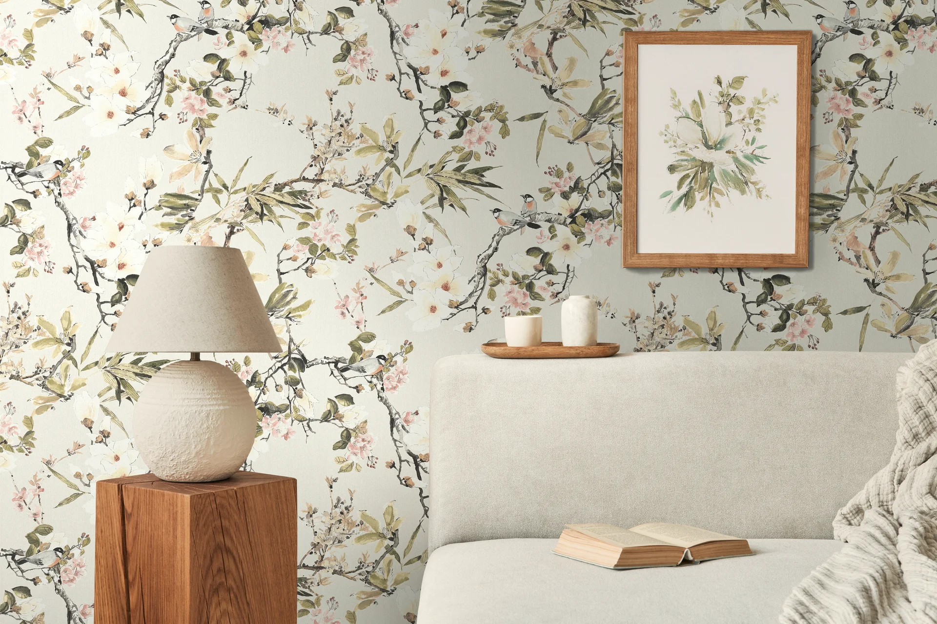 Michalsky Dream Again, Florale Tapete, beige, grün 364982