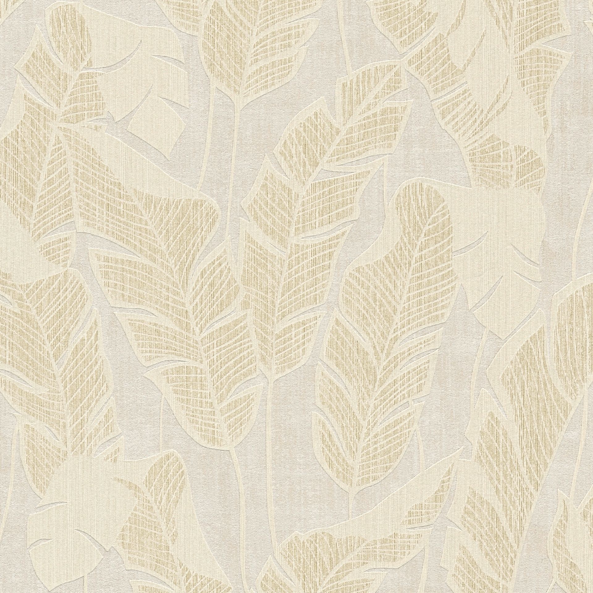 A.S. Création Jade 2, Blätter, weiß, beige und gold 395025